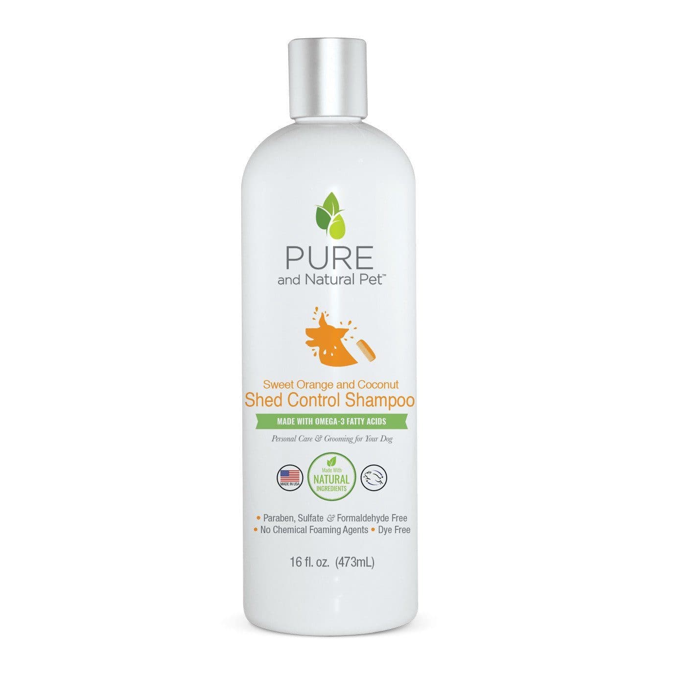 Shampoo para el control de la caída de pelo de Perro (Naranja dulce y coco) 473 ml de Pura Naturals®