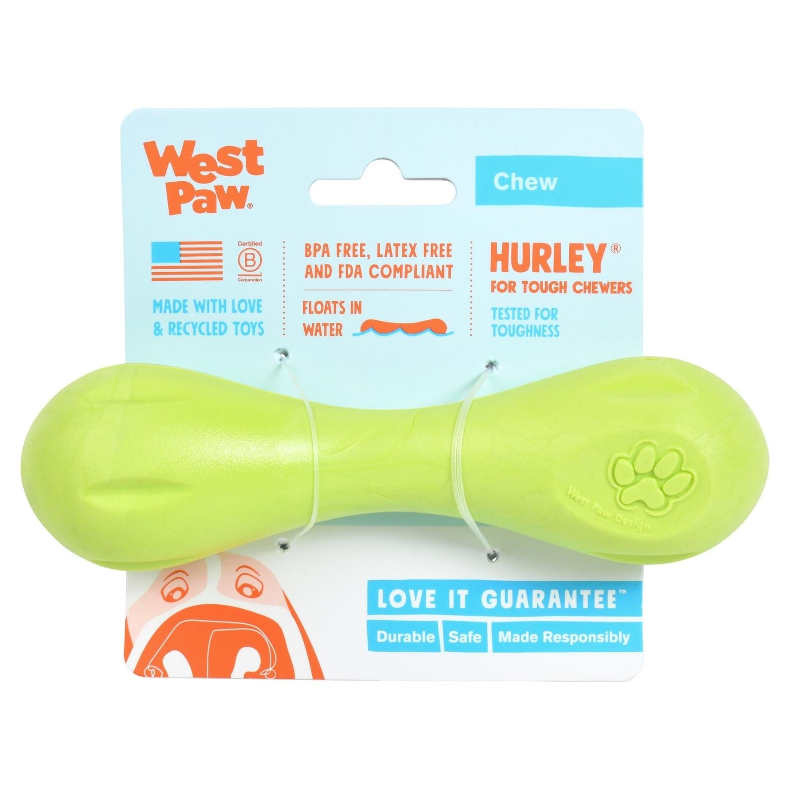 HURLEY de West Paw® color Verde - Hueso de Juguete para Perros