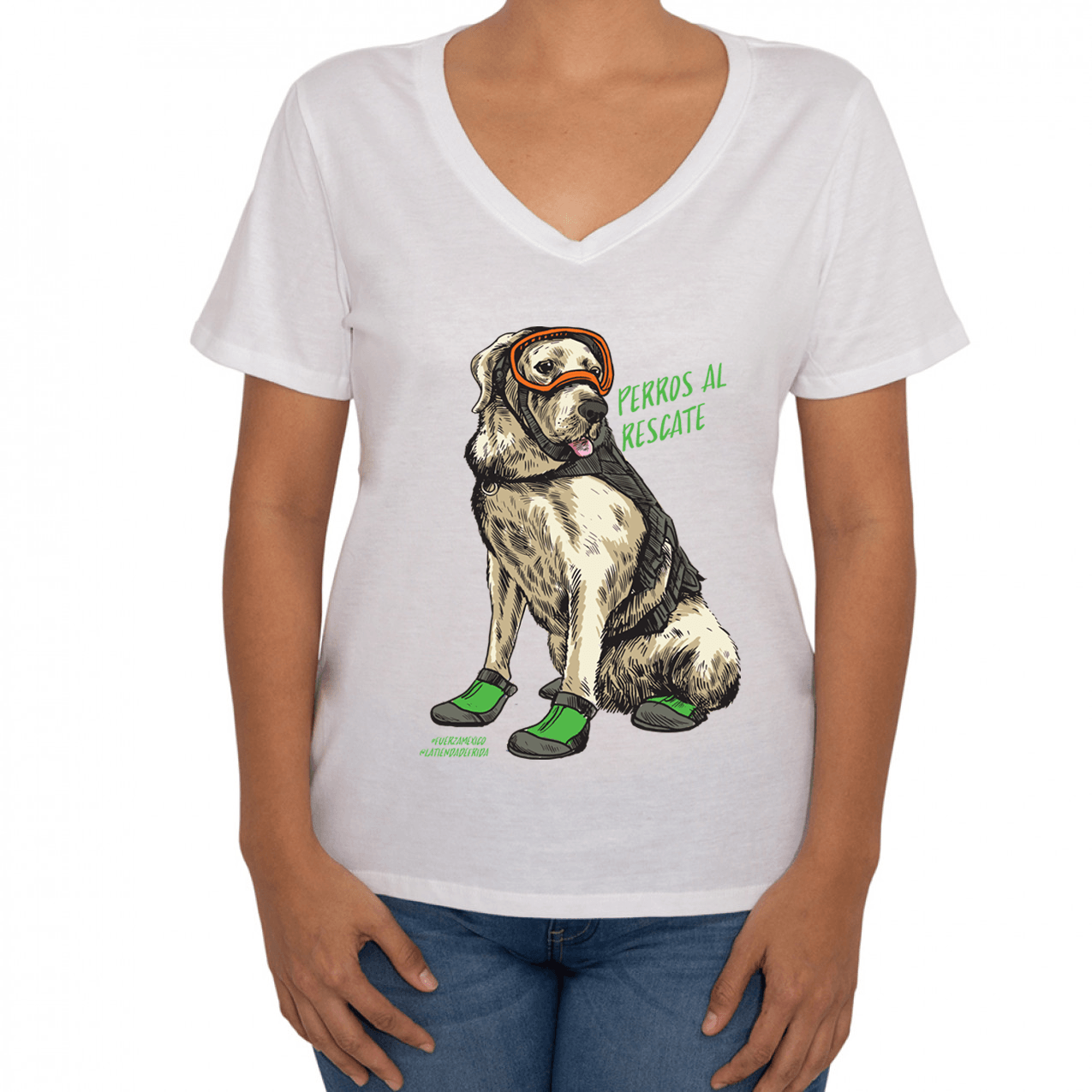 Camiseta Dama para Perros al Rescate: Frida la Labrador en Blanco