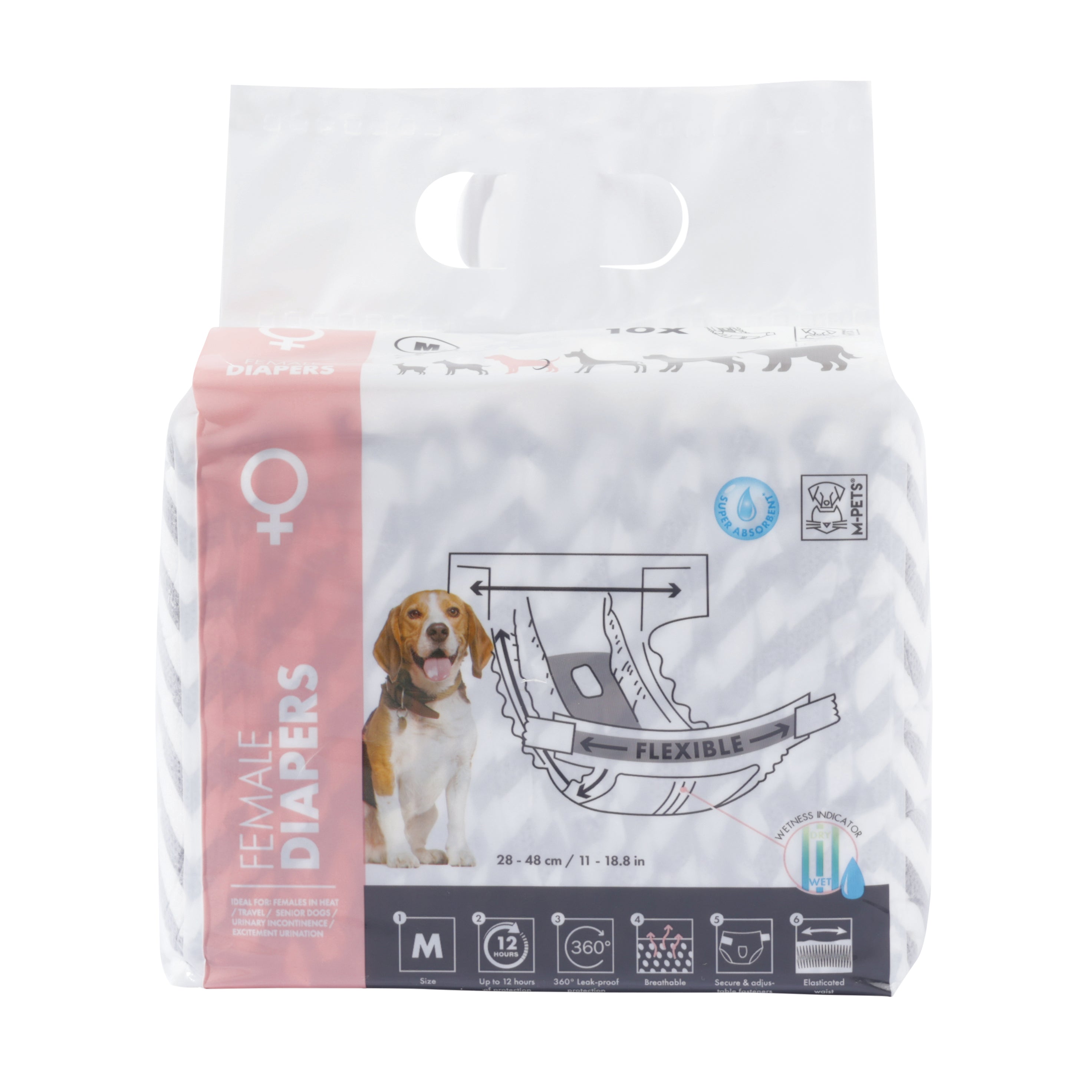 Pañales Desechables para Hembra con Indicador de Humedad – Tipo Calzón con Orificio para Cola | M‑PETS®