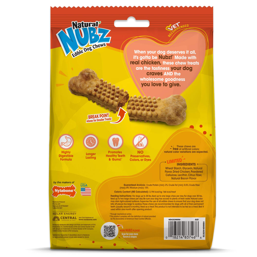 Premio Masticable Comestible Nubz Natural con Pollo para Perros - Grande (Large) | Nylabone
