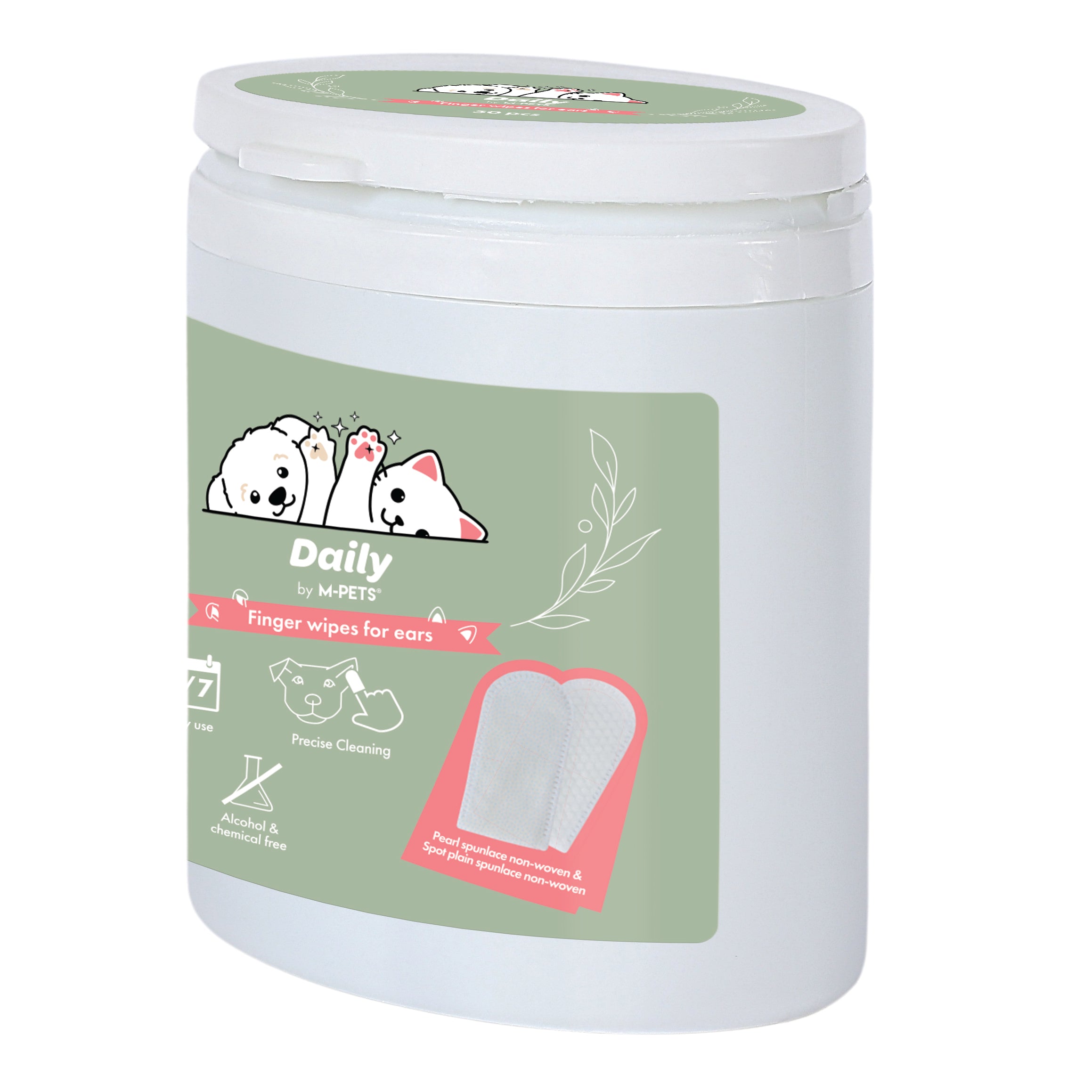 Toallitas de Dedo para Limpieza de Oídos en Perros y Gatos - 50 pzas (4x7.6 cm) | M-PETS Daily