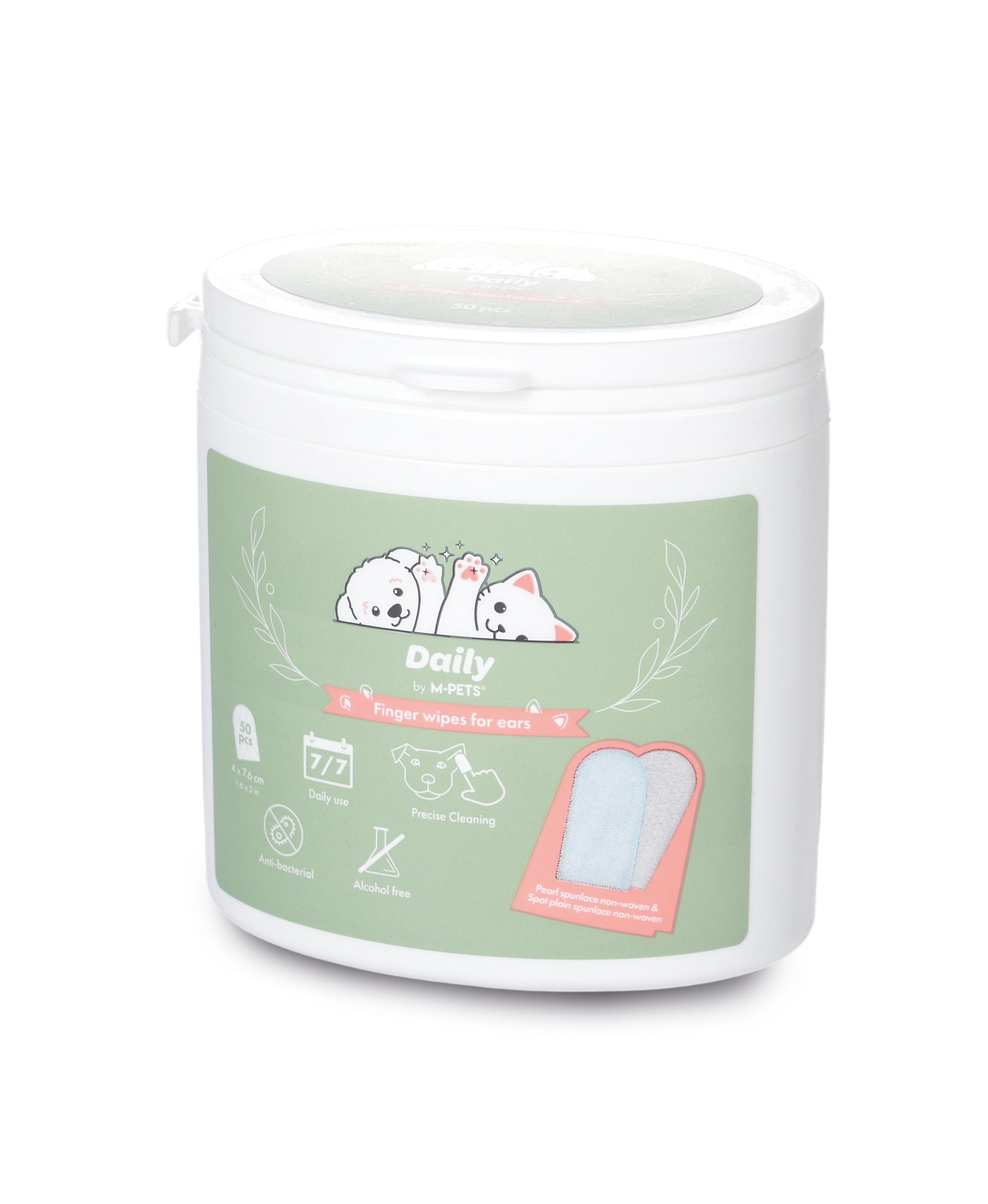 Toallitas de Dedo para Limpieza de Oídos en Perros y Gatos - 50 pzas (4x7.6 cm) | M-PETS Daily