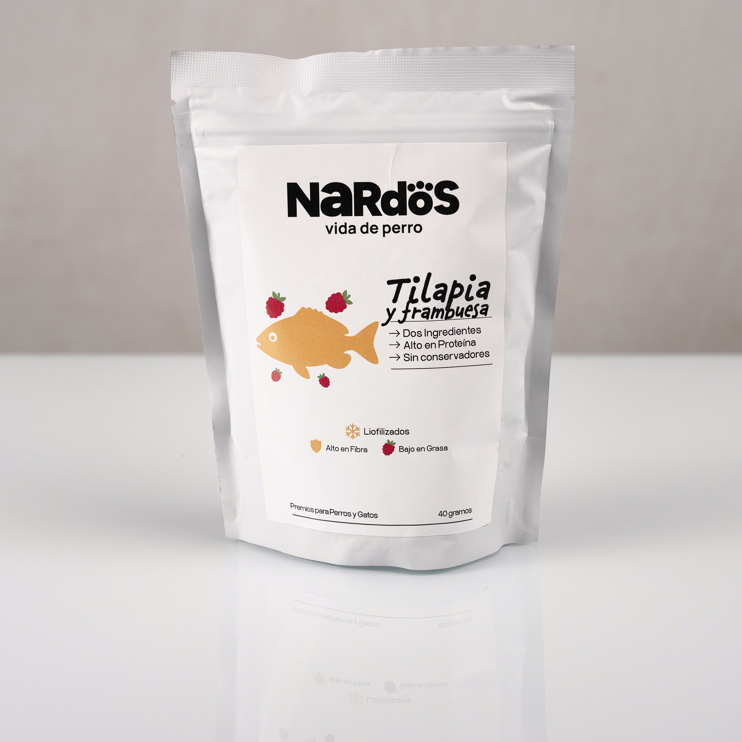 Tilapia + Frambuesa Liofilizados — Bajo en Grasa y Alto en Fibra | Método Nardos™