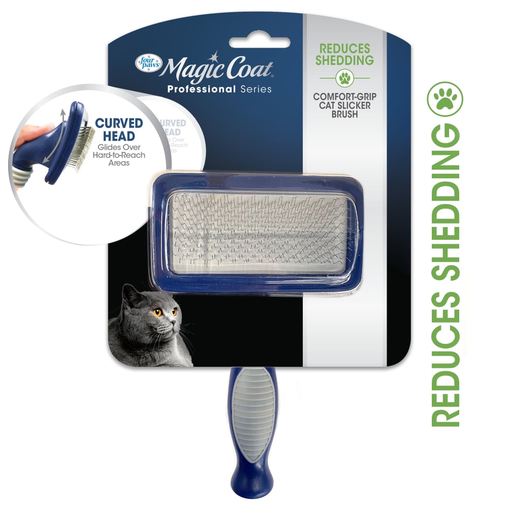 Cepillo Profesional Suave para Gatos Magic Coat® Comfort-Grip Slicker Brush | Cepillo Curvo Anticaída