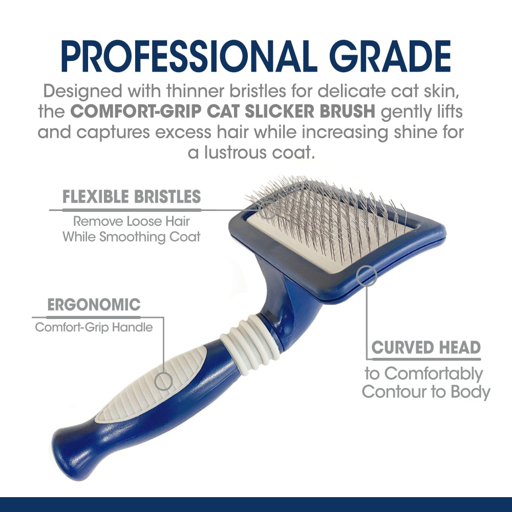 Cepillo Profesional Suave para Gatos Magic Coat® Comfort-Grip Slicker Brush | Cepillo Curvo Anticaída