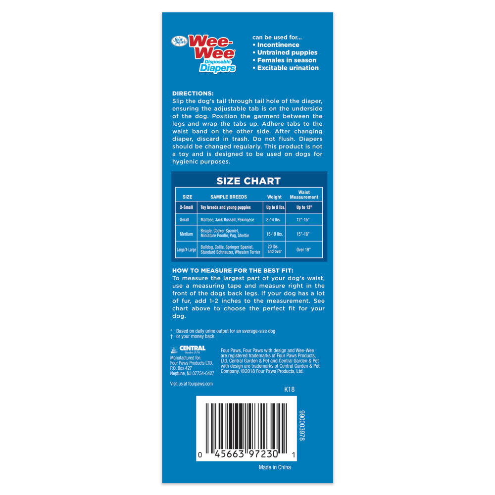 Pañales Desechables para Perro Wee‑Wee® con Indicador de Humedad – Paquete con 12 Piezas