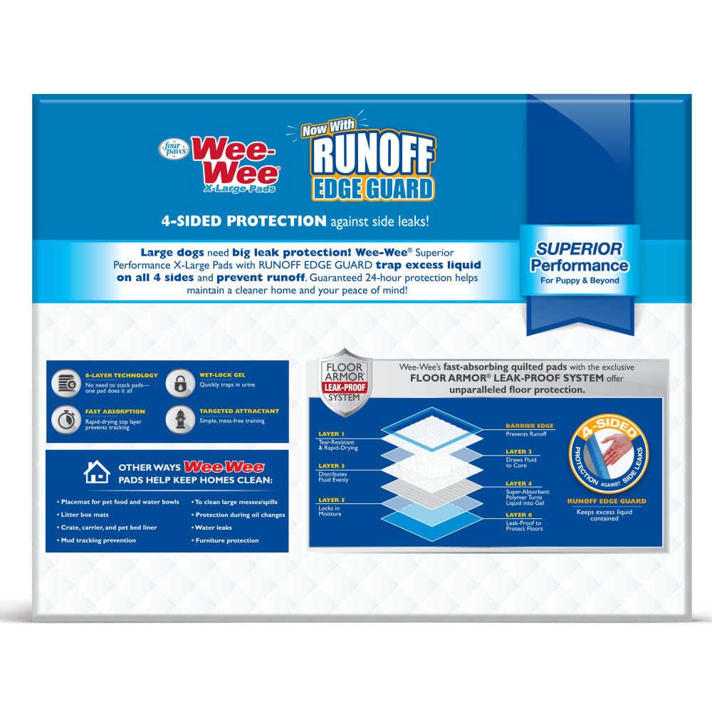 Tapete Entrenador para Perros Wee-Wee® XL Runoff Edge Guard – 71.1 × 86.4 cm (28 × 34 in) – 75 Piezas