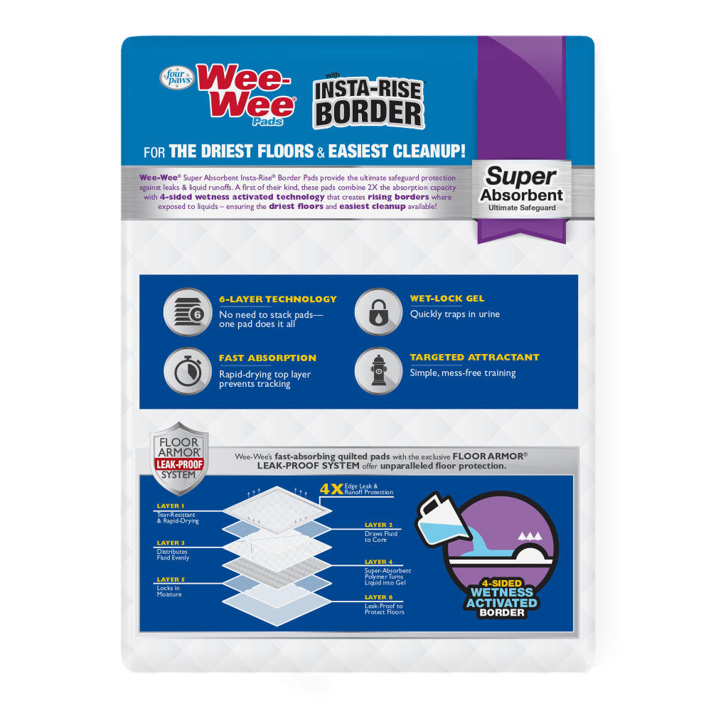 Tapete Entrenador para Perros Wee‑Wee® Pads con Insta‑Rise Border – 6 Capas – 55.9 × 58.4 cm