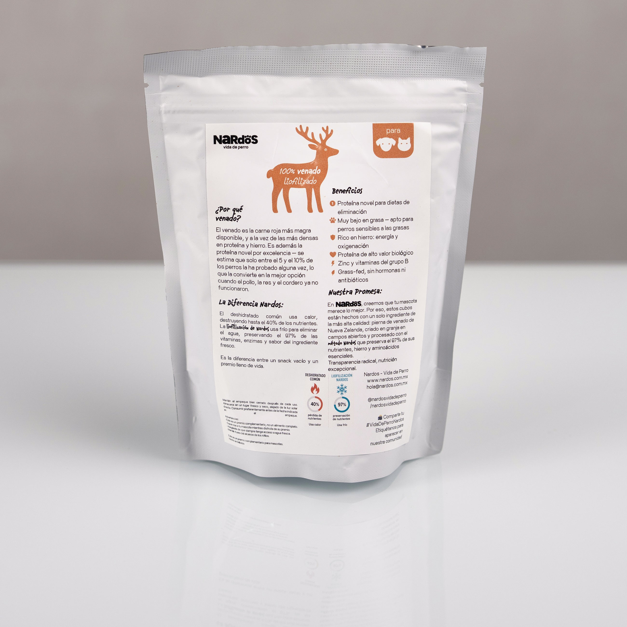 Cubos de Venado Liofilizado — Proteína Novel y Rico en Hierro | Método Nardos™