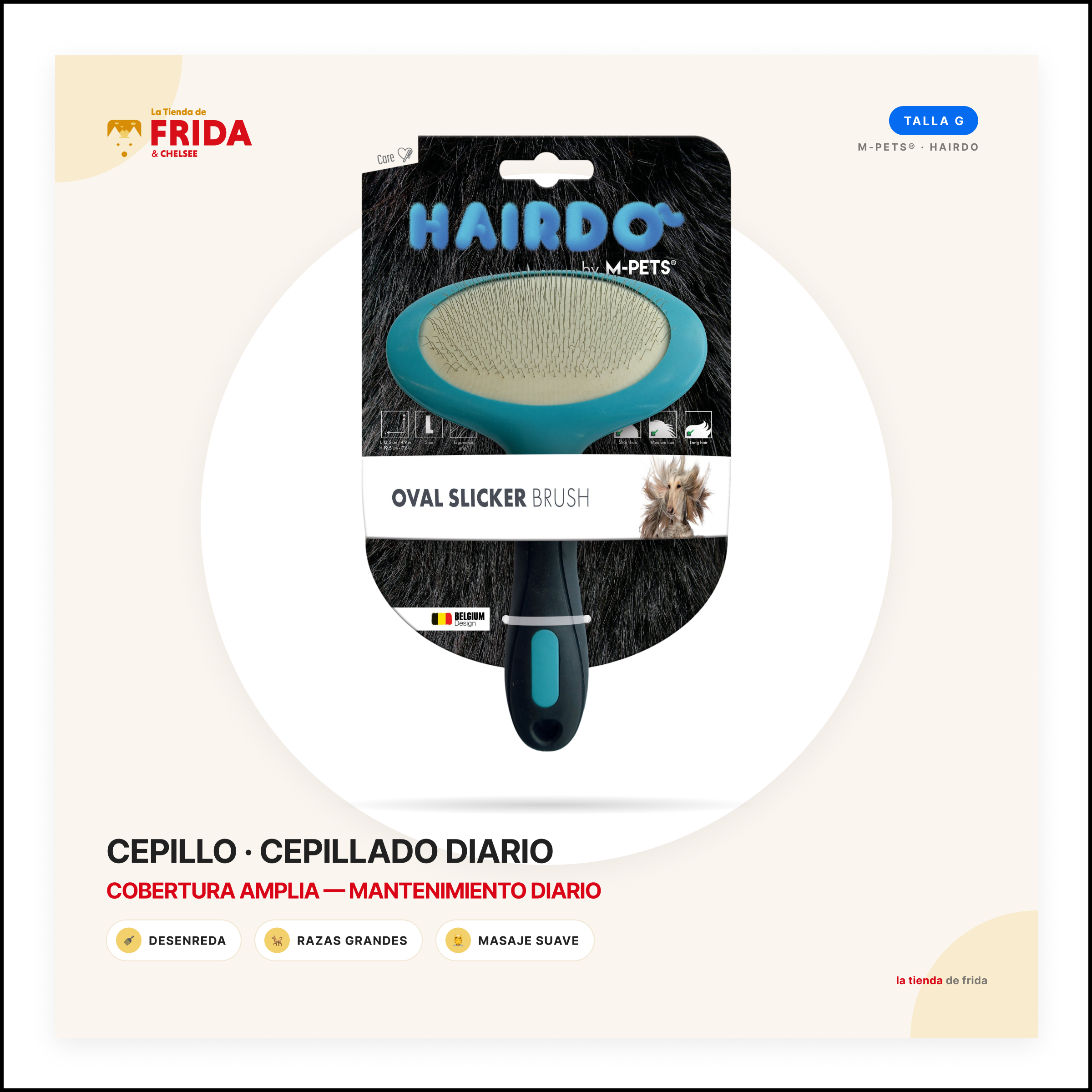 Cepillo Slicker Ovalado HAIRDO Talla G para razas medianas y grandes