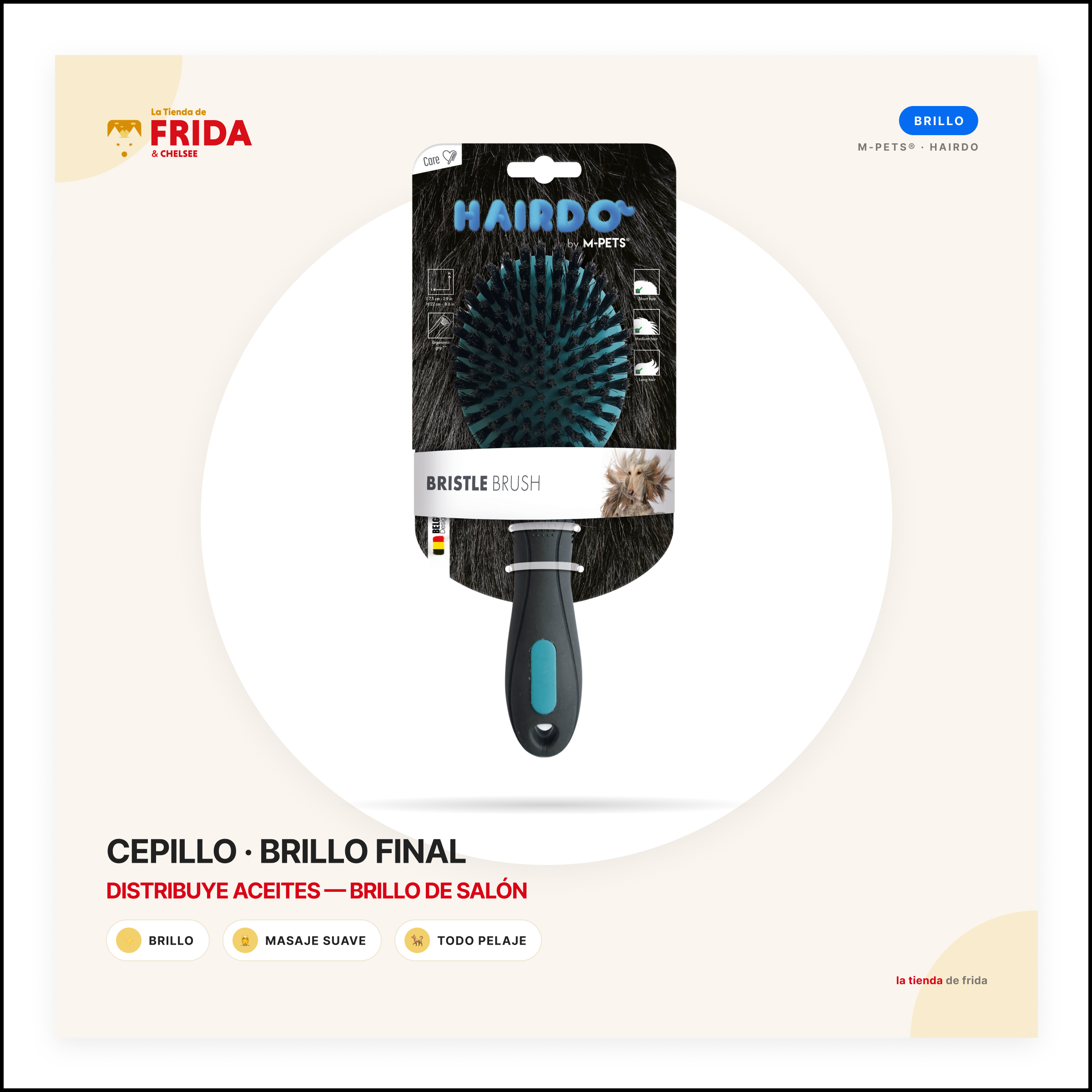 Cepillo Cerdas Naturales Bristle Brush HAIRDO para brillo
