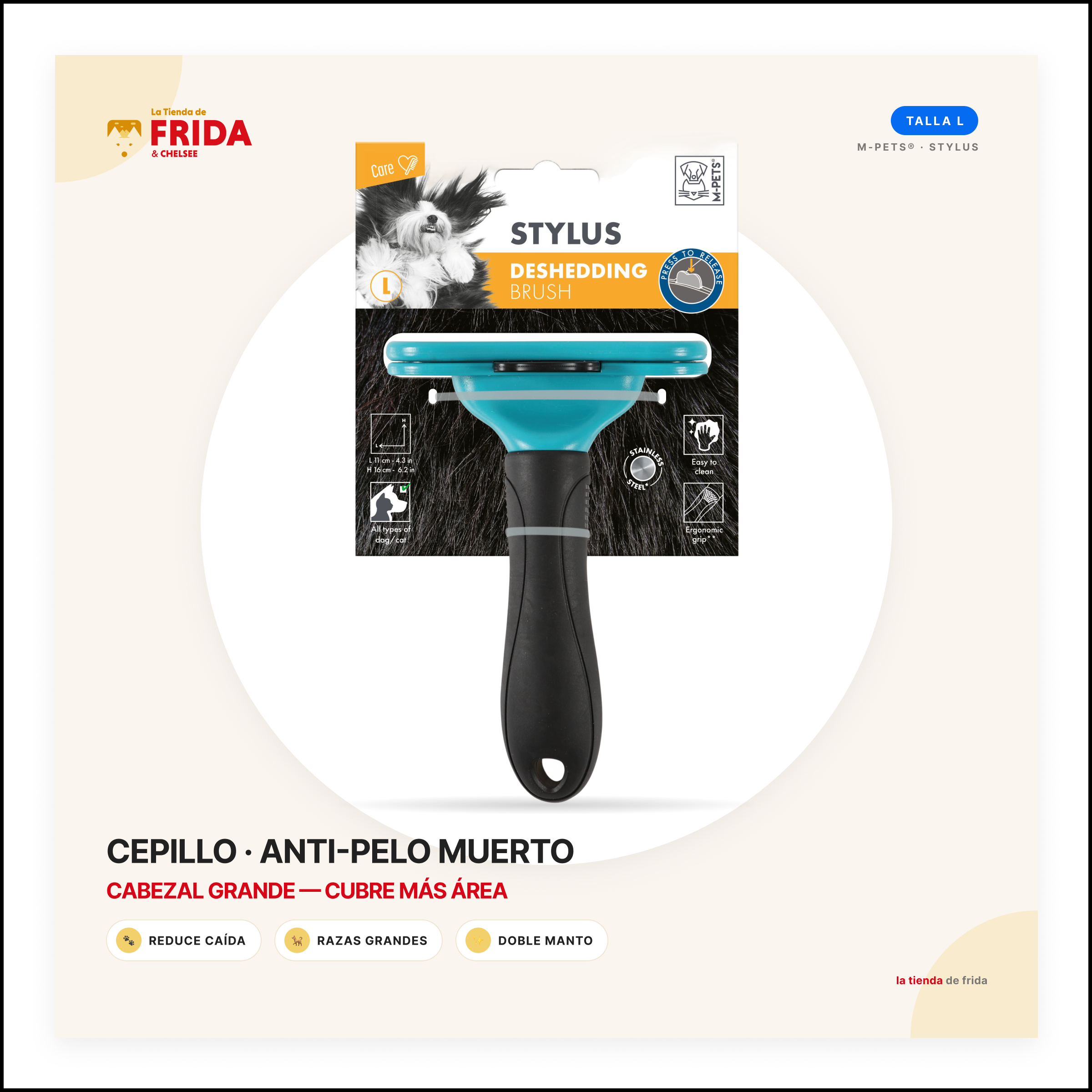 Cepillo Deslanador STYLUS Talla L para razas grandes