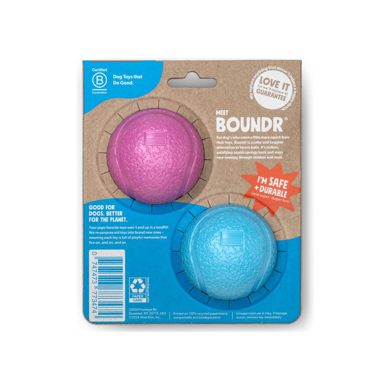 Boundr de West Paw® 2 Pack Tamaño Chico Colores Mixtos – Pelotas Squishy Rebotadoras para Perros