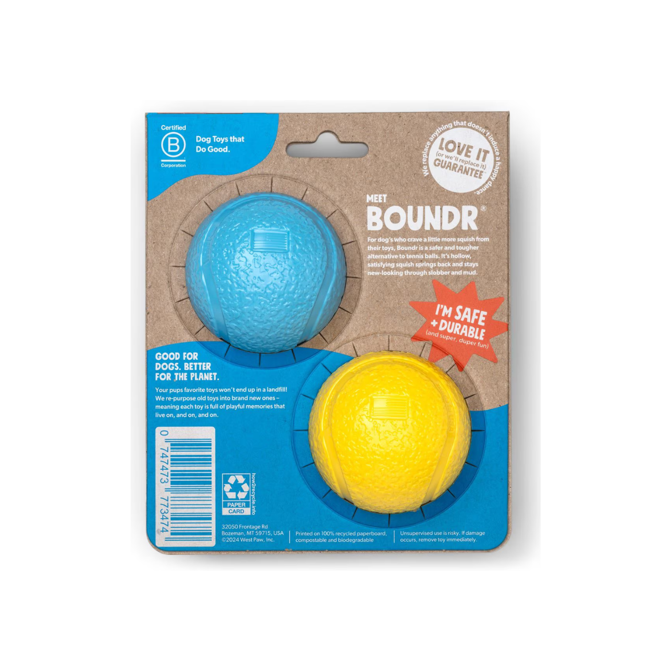 Boundr de West Paw® 2 Pack Tamaño Chico Colores Mixtos – Pelotas Squishy Rebotadoras para Perros