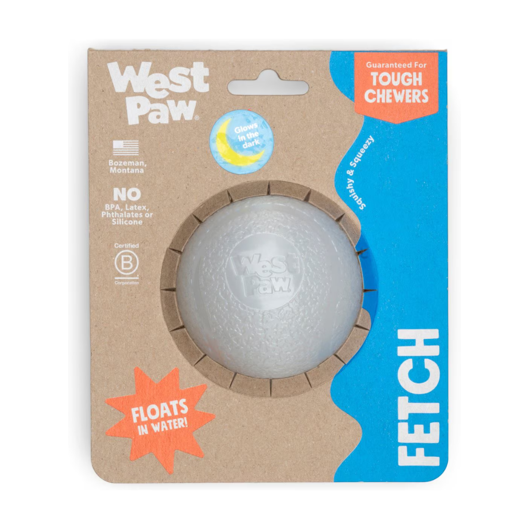 Boundr Glow de West Paw® Tamaño Grande – Pelota Squishy que Brilla en la Oscuridad para Perros