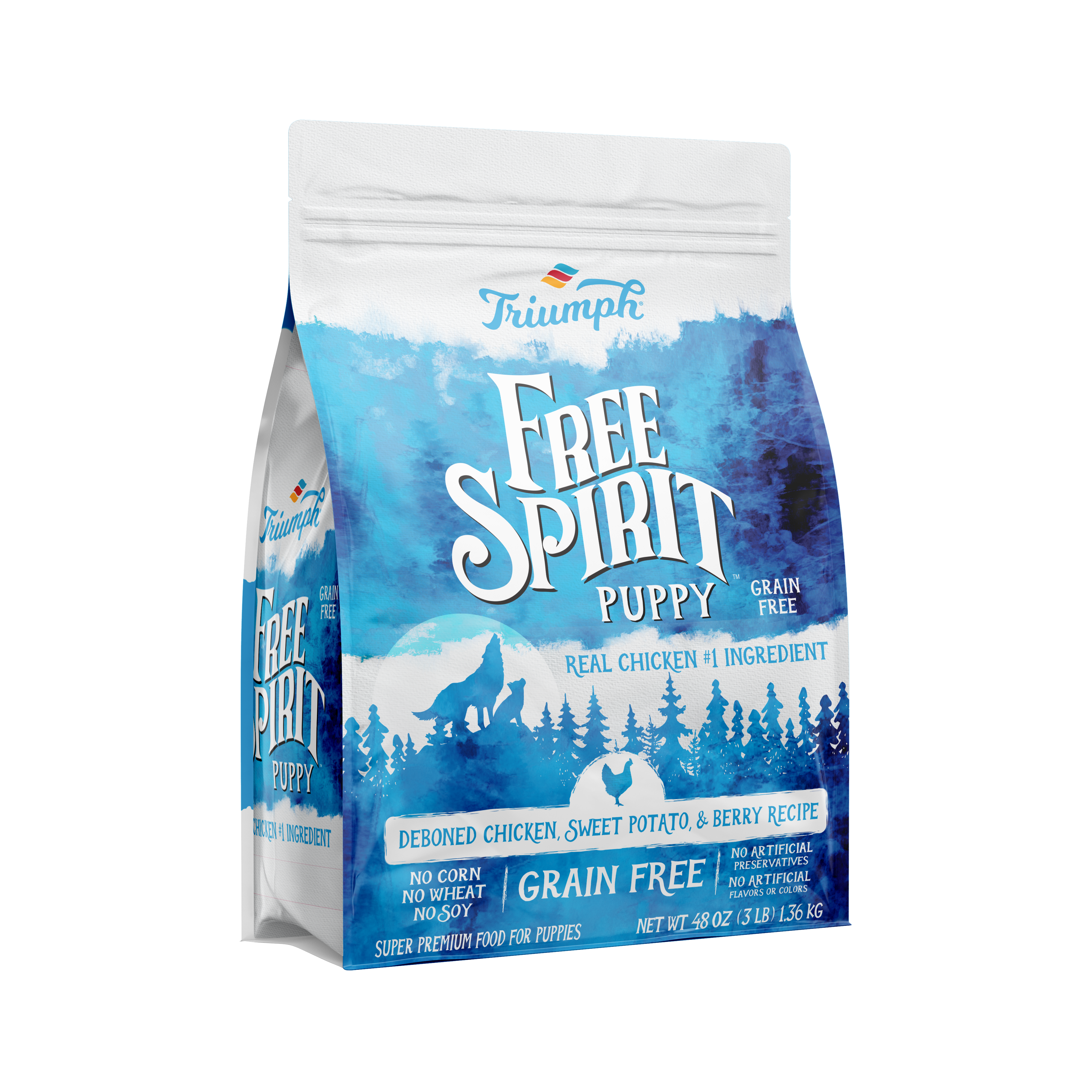 Croquetas sin grano para cachorros “Free Spirit” de Triumph – Pollo, Camote & Frutas del Bosque | Triumph