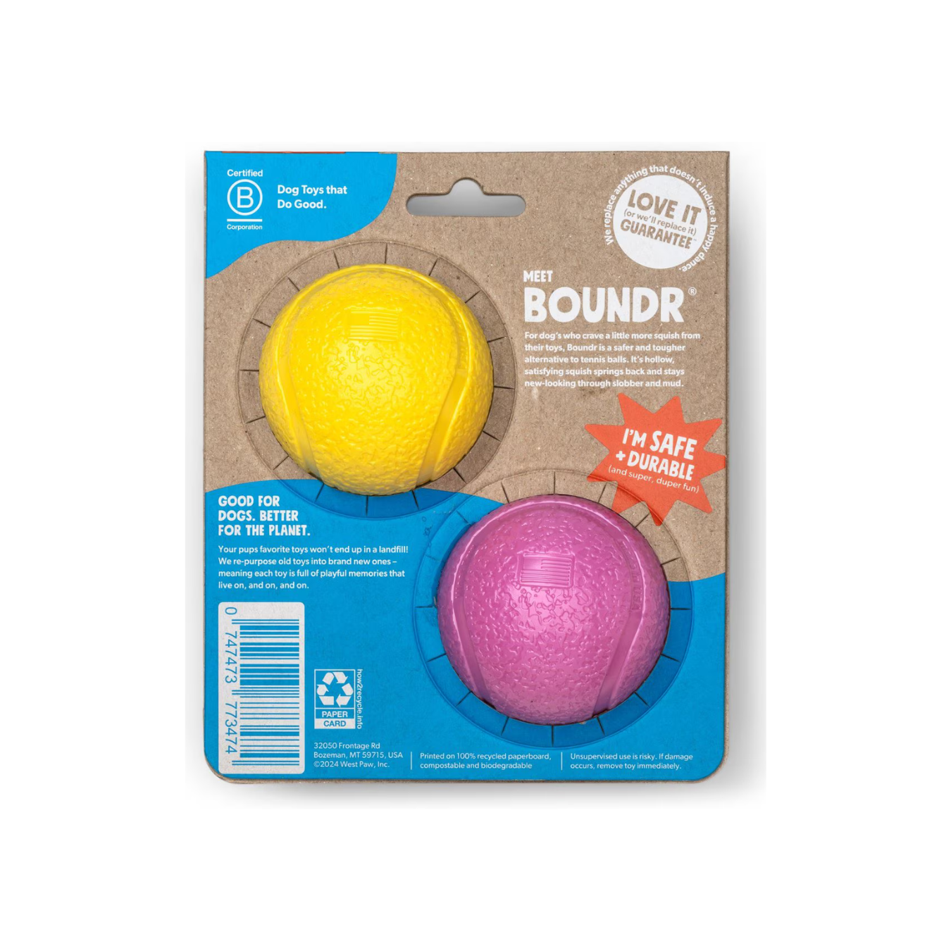 Boundr de West Paw® 2 Pack Tamaño Chico Colores Mixtos – Pelotas Squishy Rebotadoras para Perros