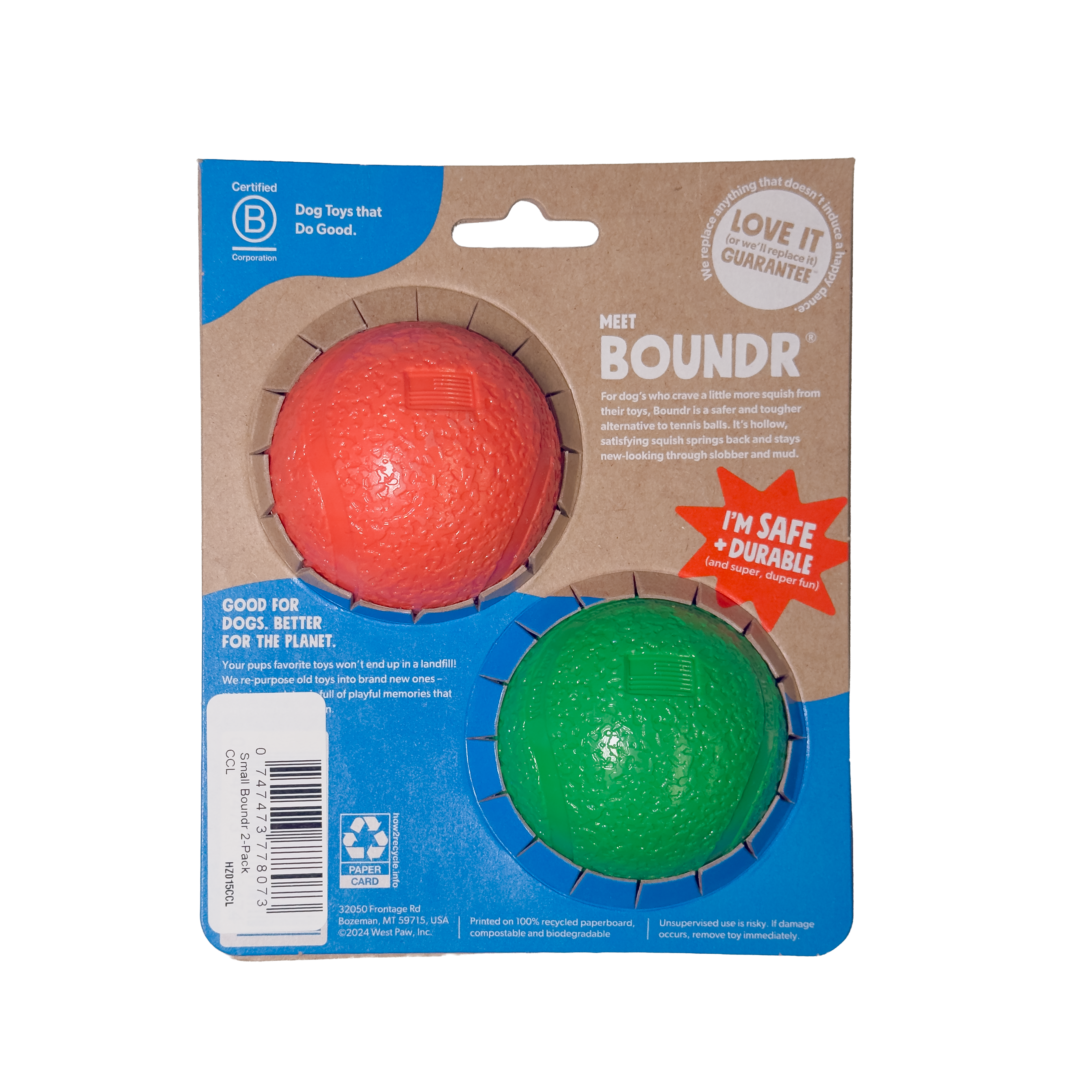 Boundr™ de West Paw® 2 Pack Tamaño Chico Colores Edición Especial Navideña – Pelotas Squishy Rebotadoras para Perros