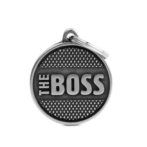 Placa ID Bronx “The Boss” Círculo Grande – Plateada Antigua (Antique Silver) | MyFamily