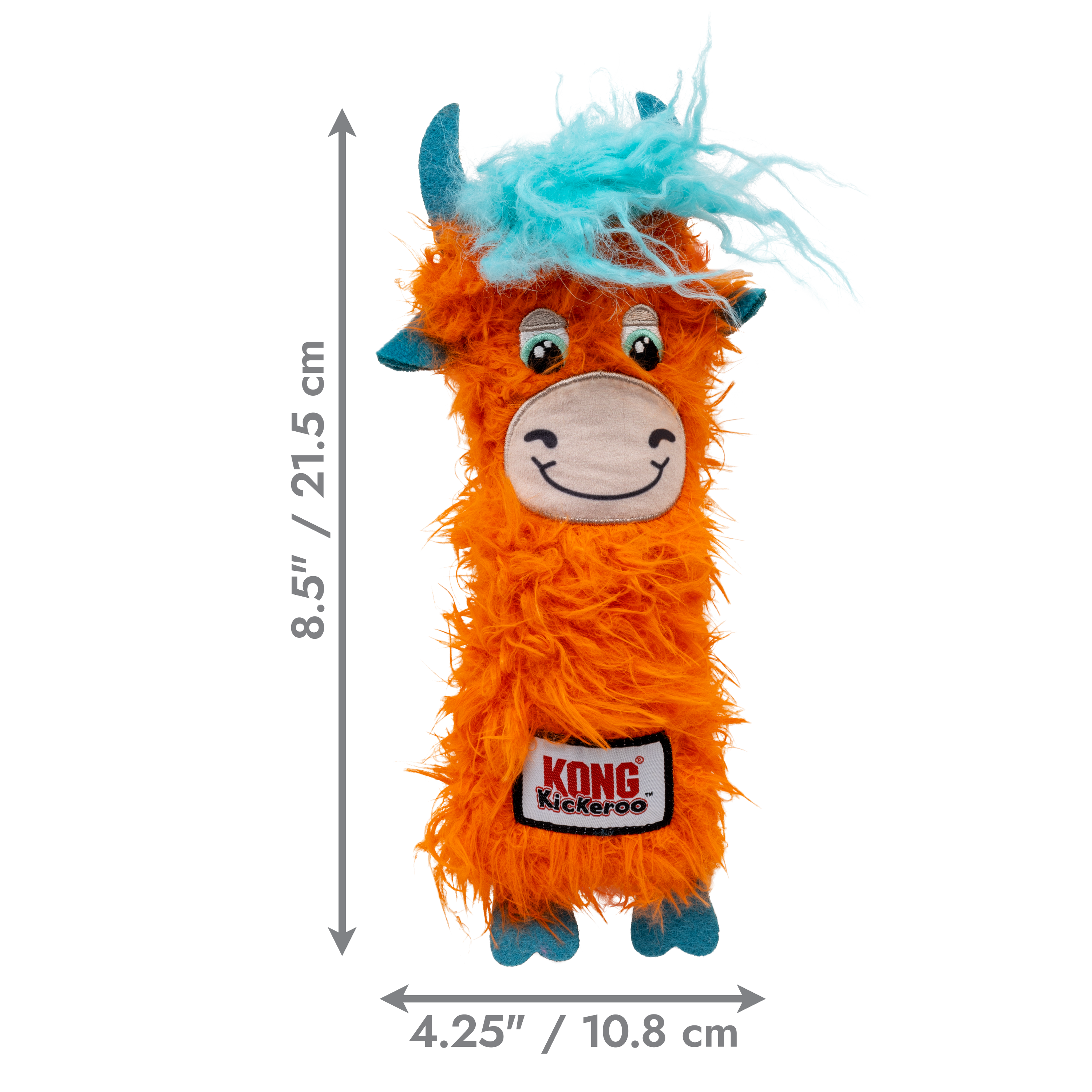 Kickeroo Highland Cow Naranja con Cabello Azul - Juguete de Peluche con Catnip para Gatos | KONG