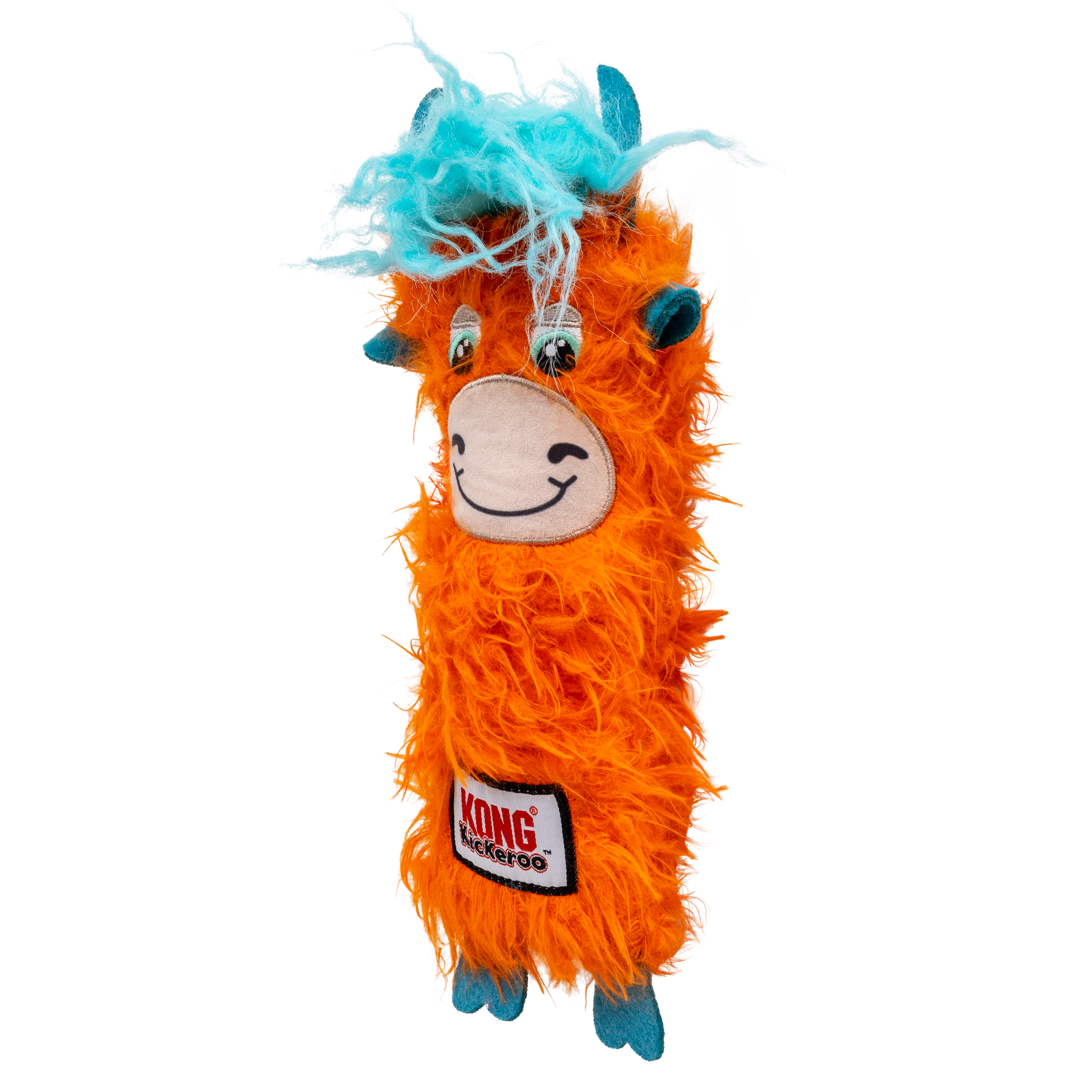 Kickeroo Highland Cow Naranja con Cabello Azul - Juguete de Peluche con Catnip para Gatos | KONG