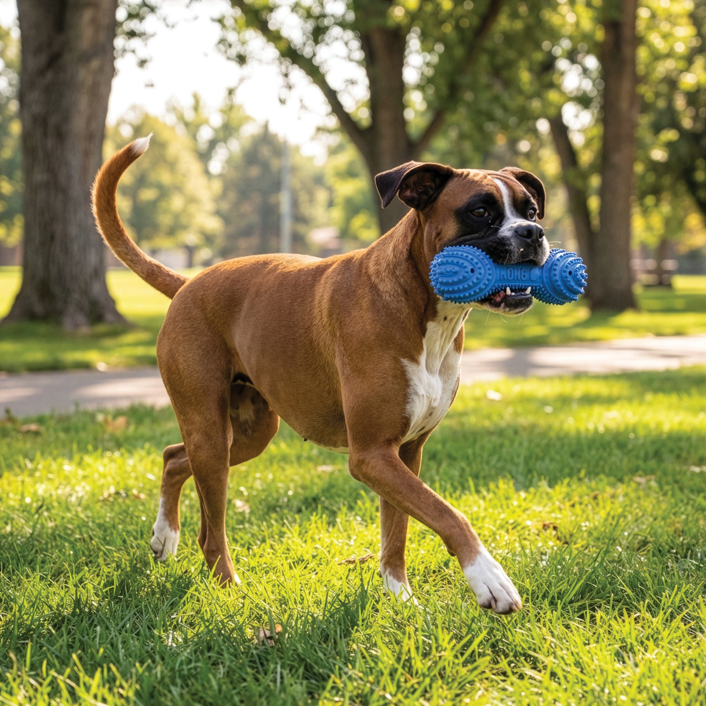 Perro jugando con la KONG CoreStrength Dumbbell