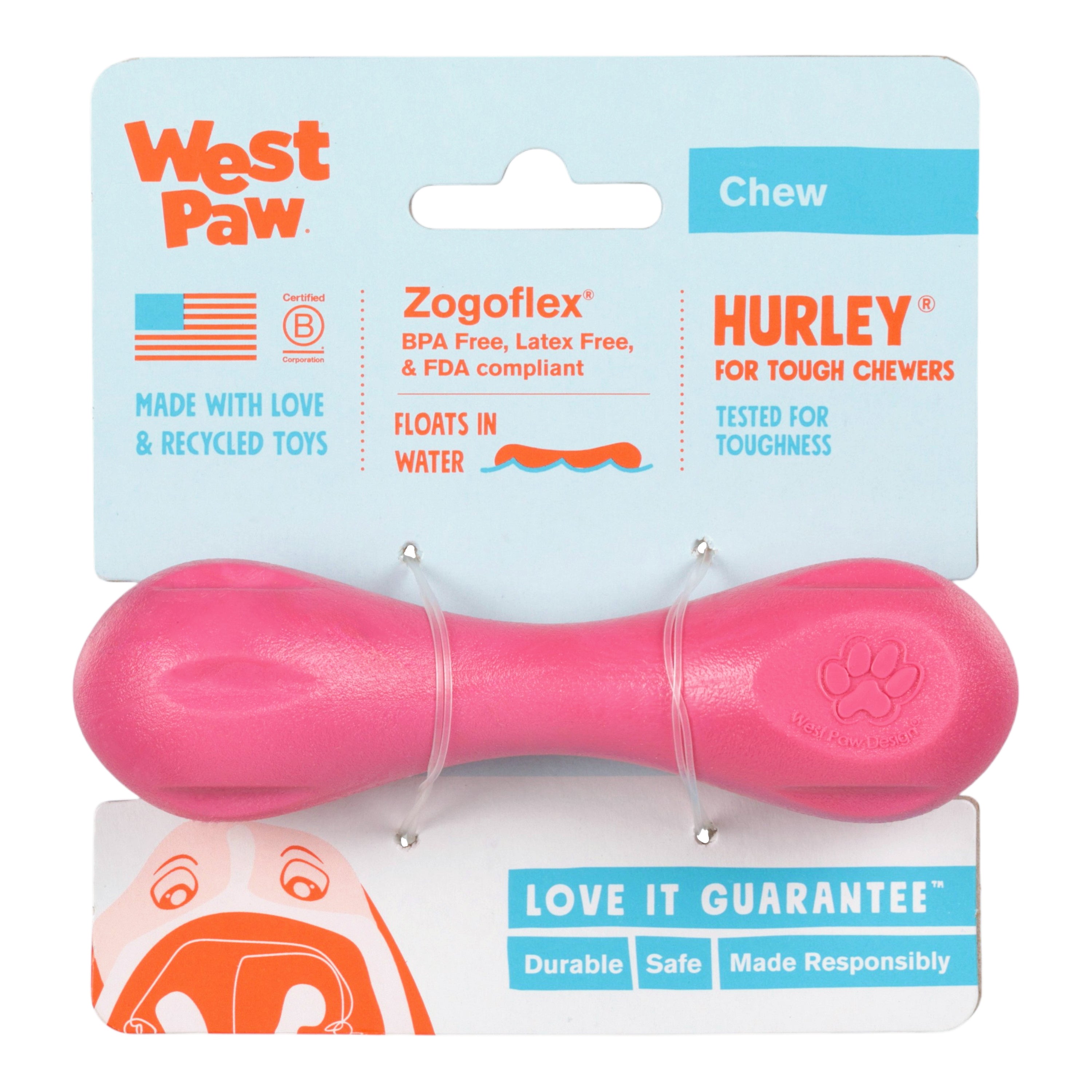 HURLEY de West Paw® color Rosa Geranio (Geranium) Edición Limitada – Hueso de Juguete para Perros