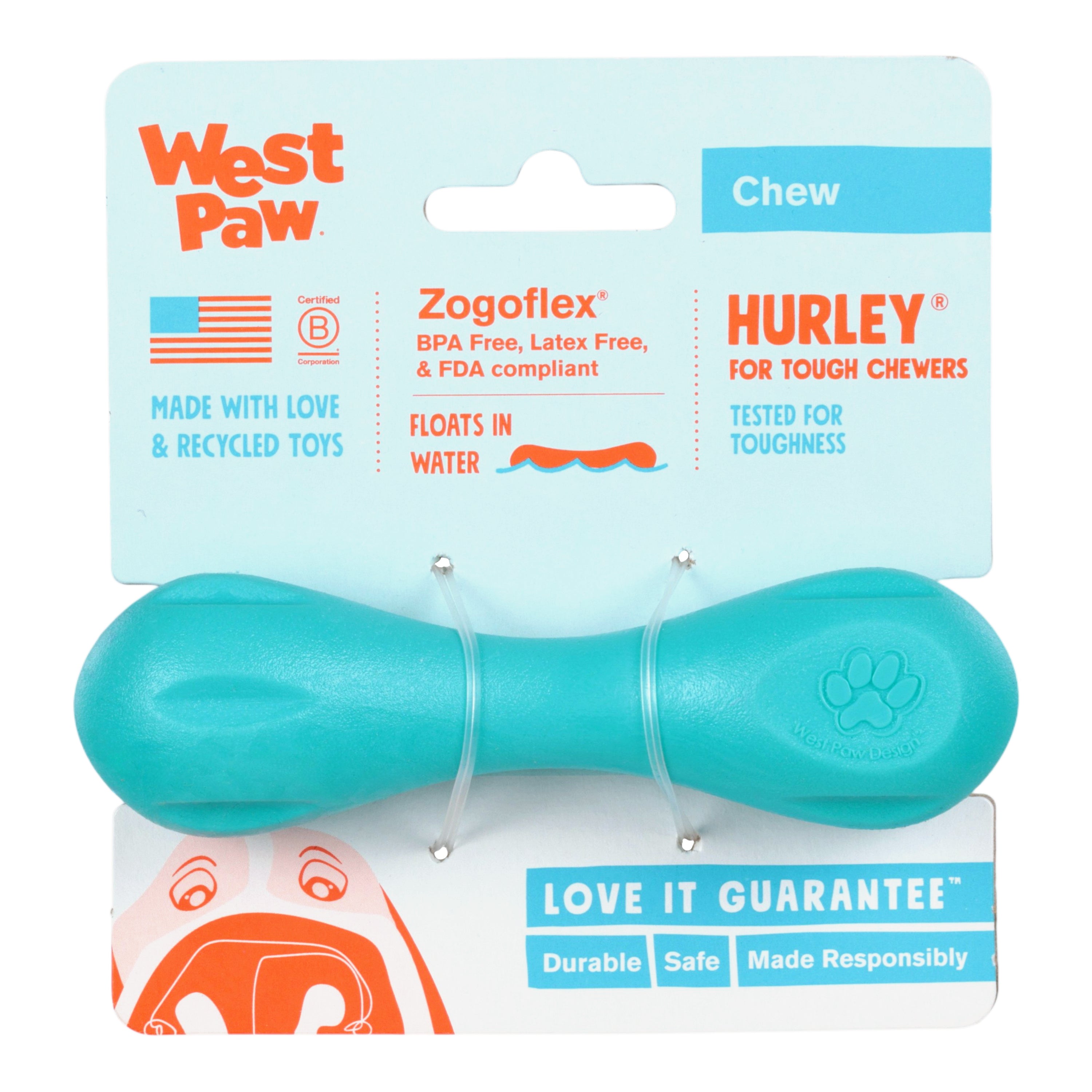 HURLEY de West Paw® color Verde Azulado (Teal) Edición Limitada – Hueso de Juguete para Perros