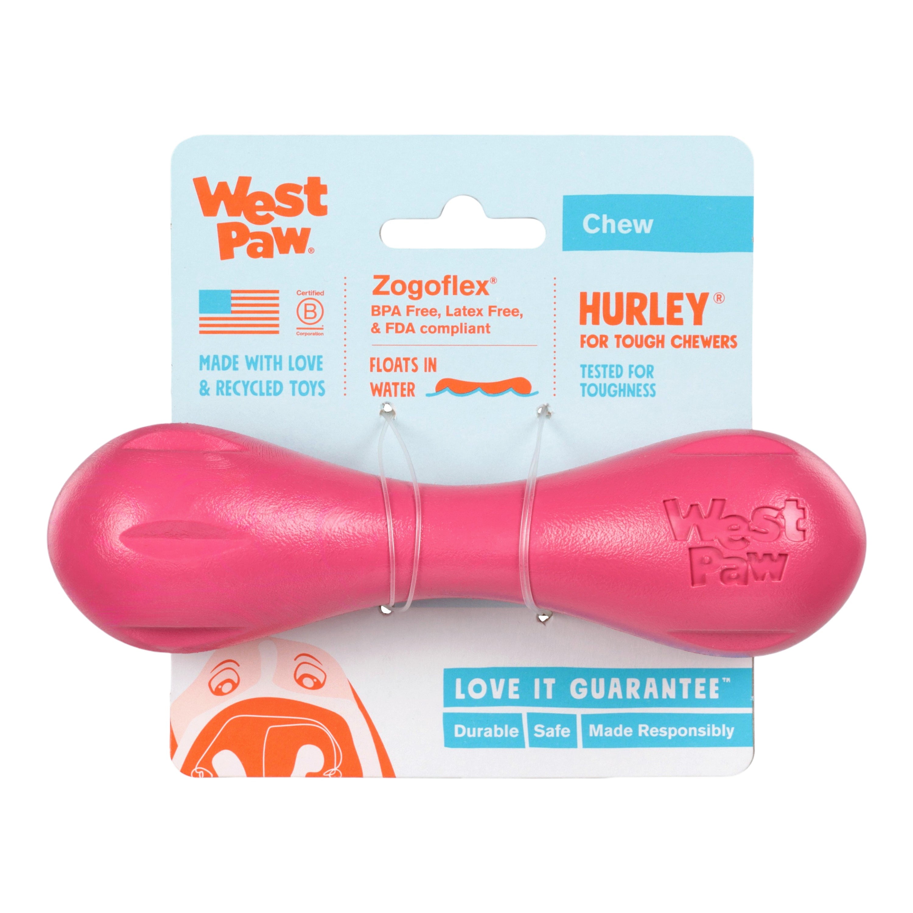 HURLEY de West Paw® color Rosa Geranio (Geranium) Edición Limitada – Hueso de Juguete para Perros