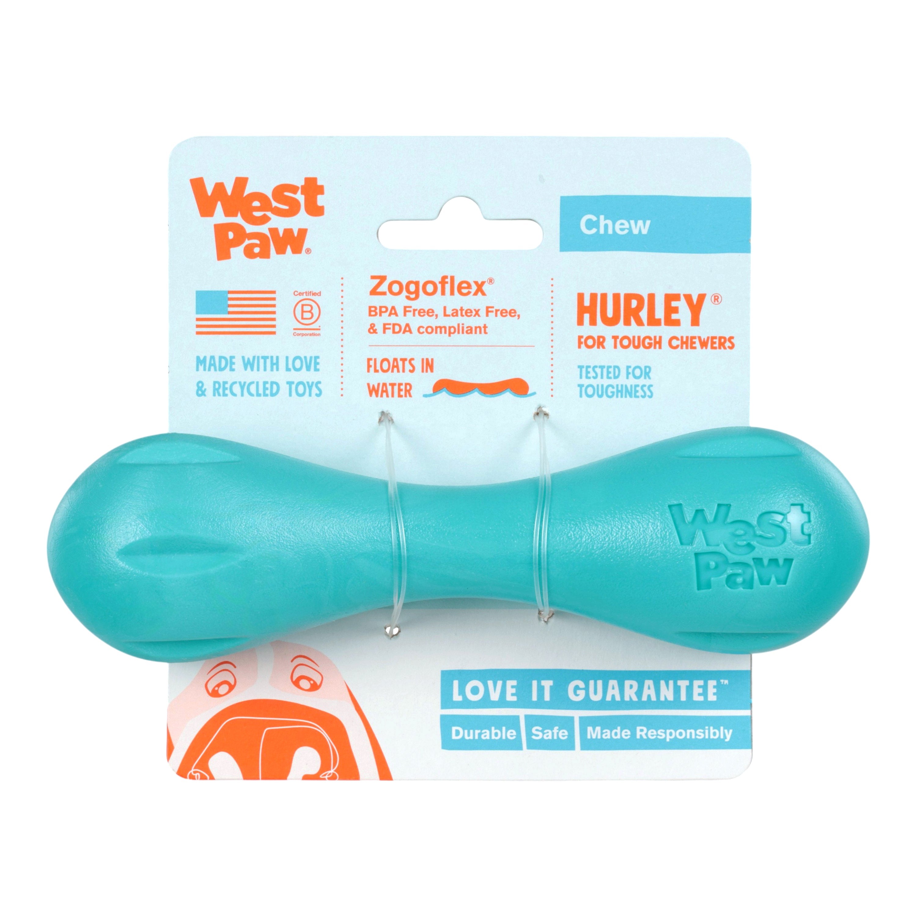 HURLEY de West Paw® color Verde Azulado (Teal) Edición Limitada – Hueso de Juguete para Perros