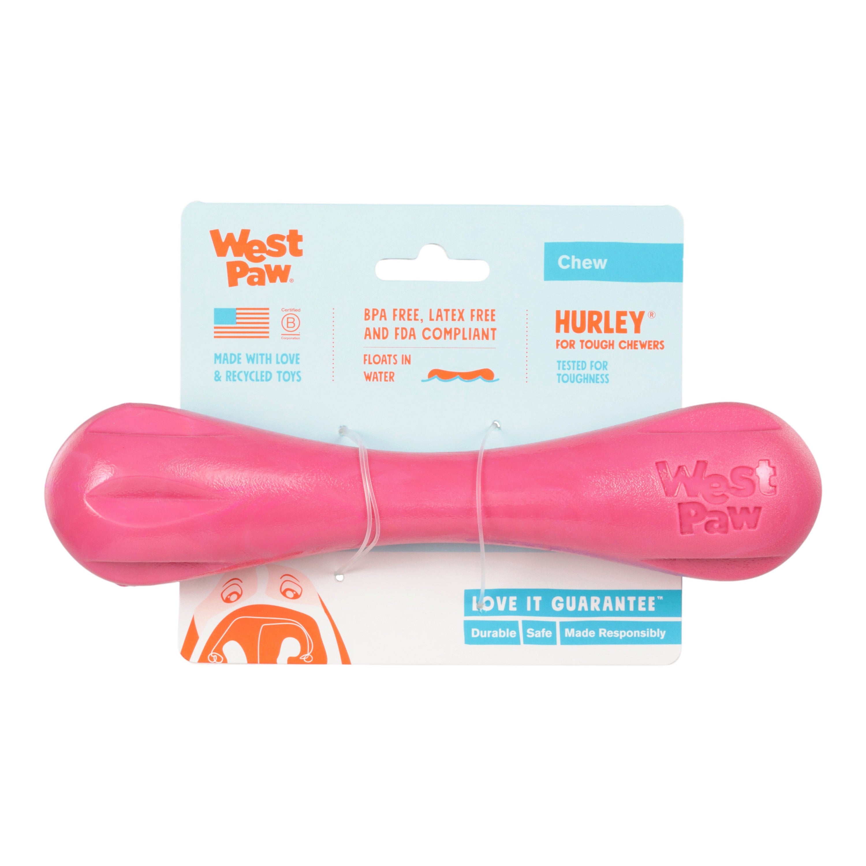 HURLEY de West Paw® color Rosa Geranio (Geranium) Edición Limitada – Hueso de Juguete para Perros