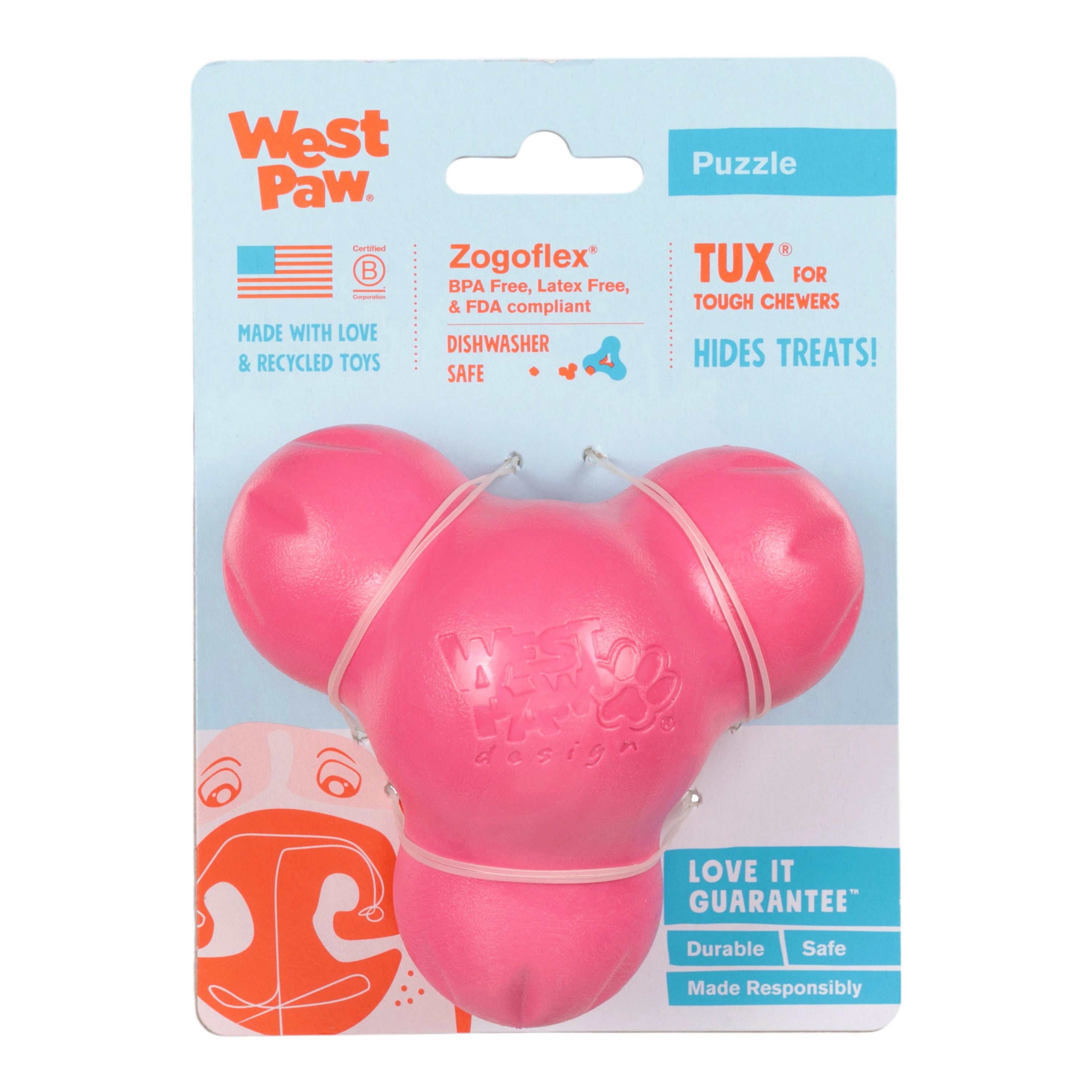 TUX de West Paw® color Rosa Geranio (Geranium) Edición Limitada – Juguete Dispensador de Premios para Perros