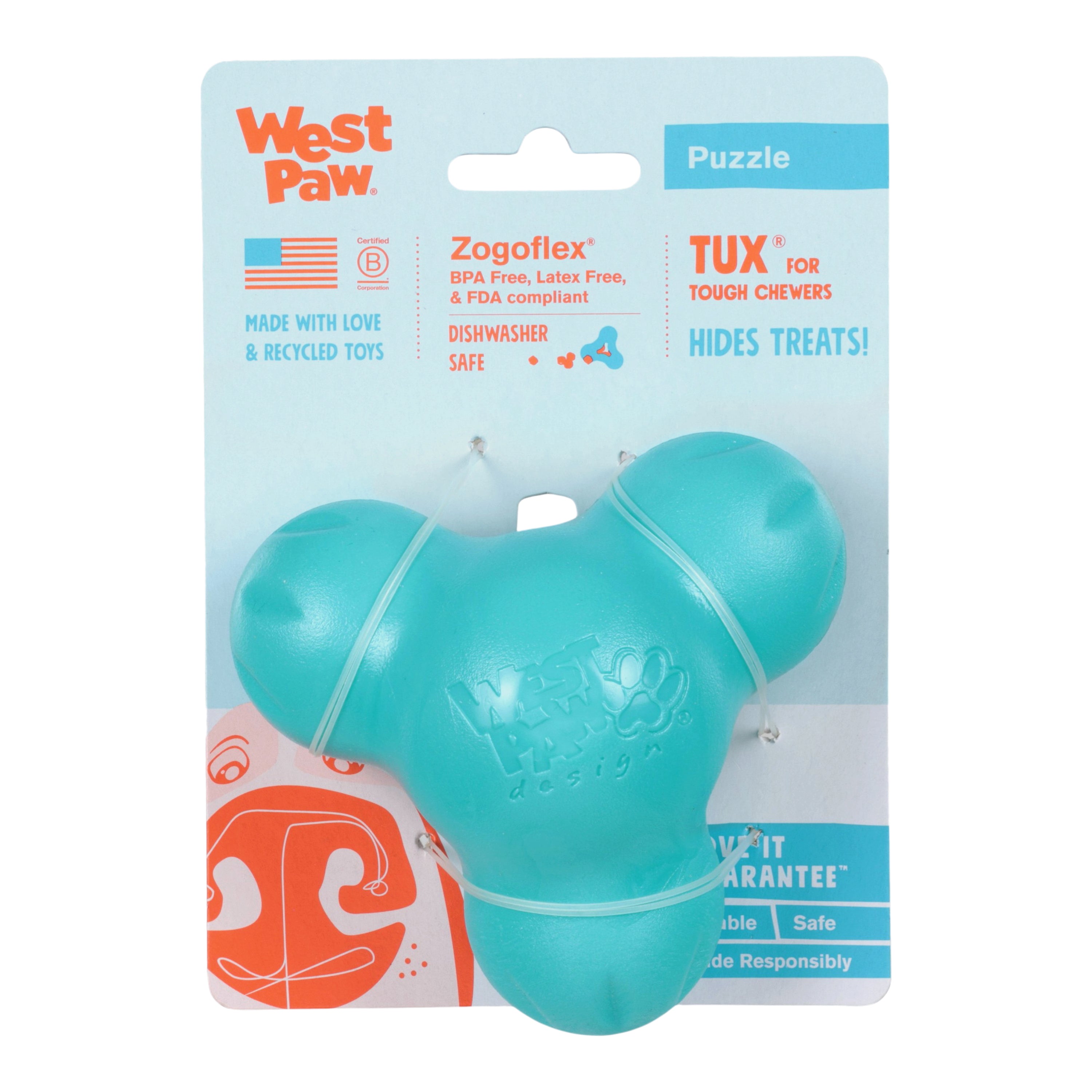 TUX de West Paw® color Verde Azulado (Teal) Edición Limitada – Juguete Dispensador de Premios para Perros
