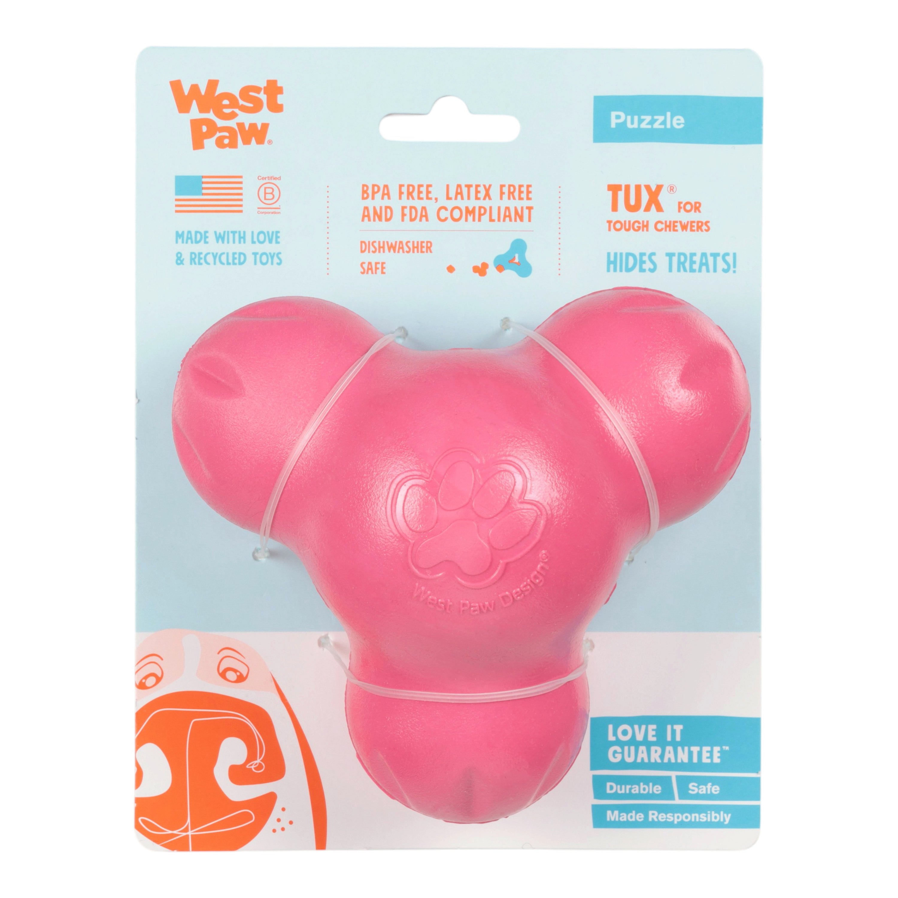 TUX de West Paw® color Rosa Geranio (Geranium) Edición Limitada – Juguete Dispensador de Premios para Perros