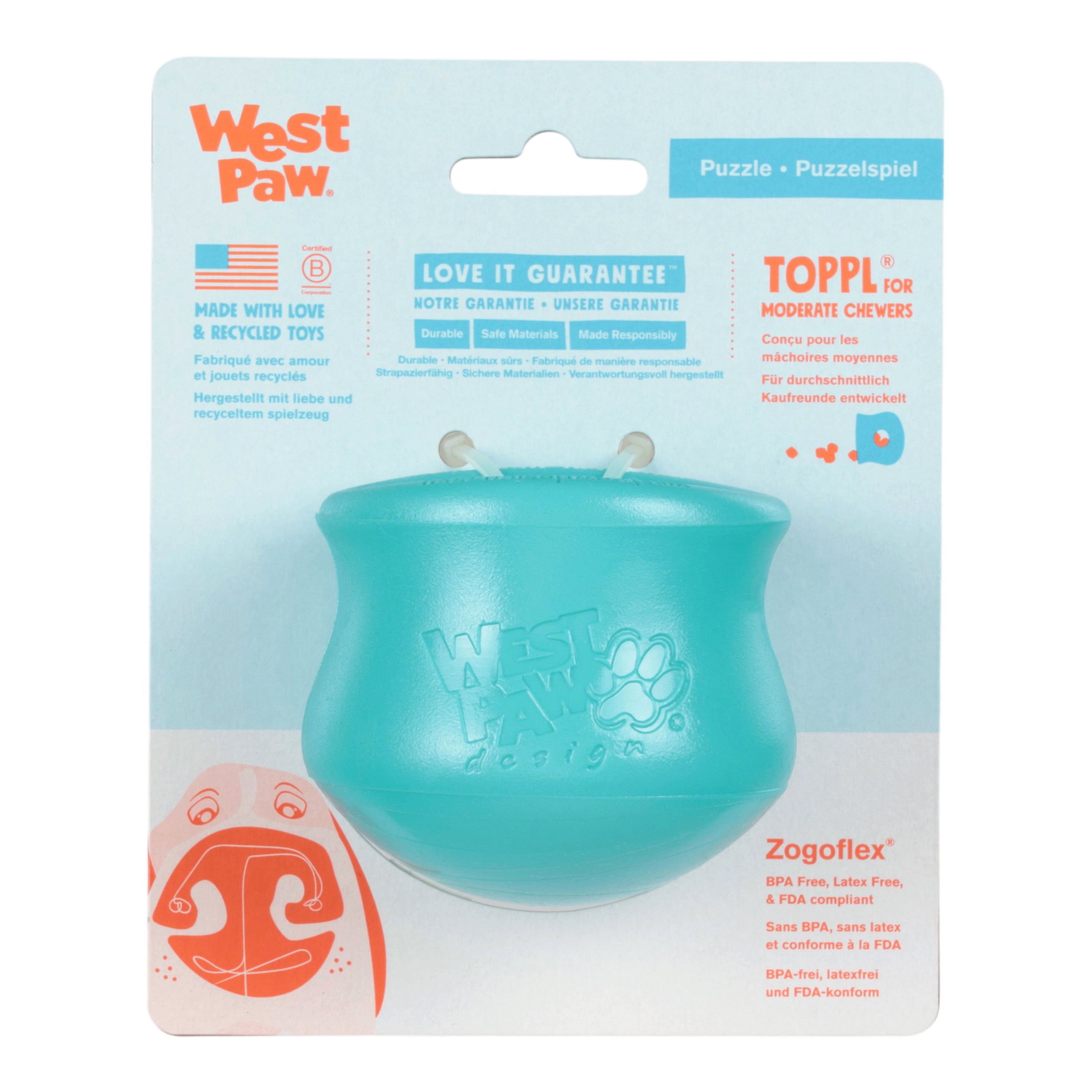 TOPPL de West Paw® color Verde Azulado (Teal) Edición Limitada – Juguete Rompecabezas Dispensador de Premios para Perros