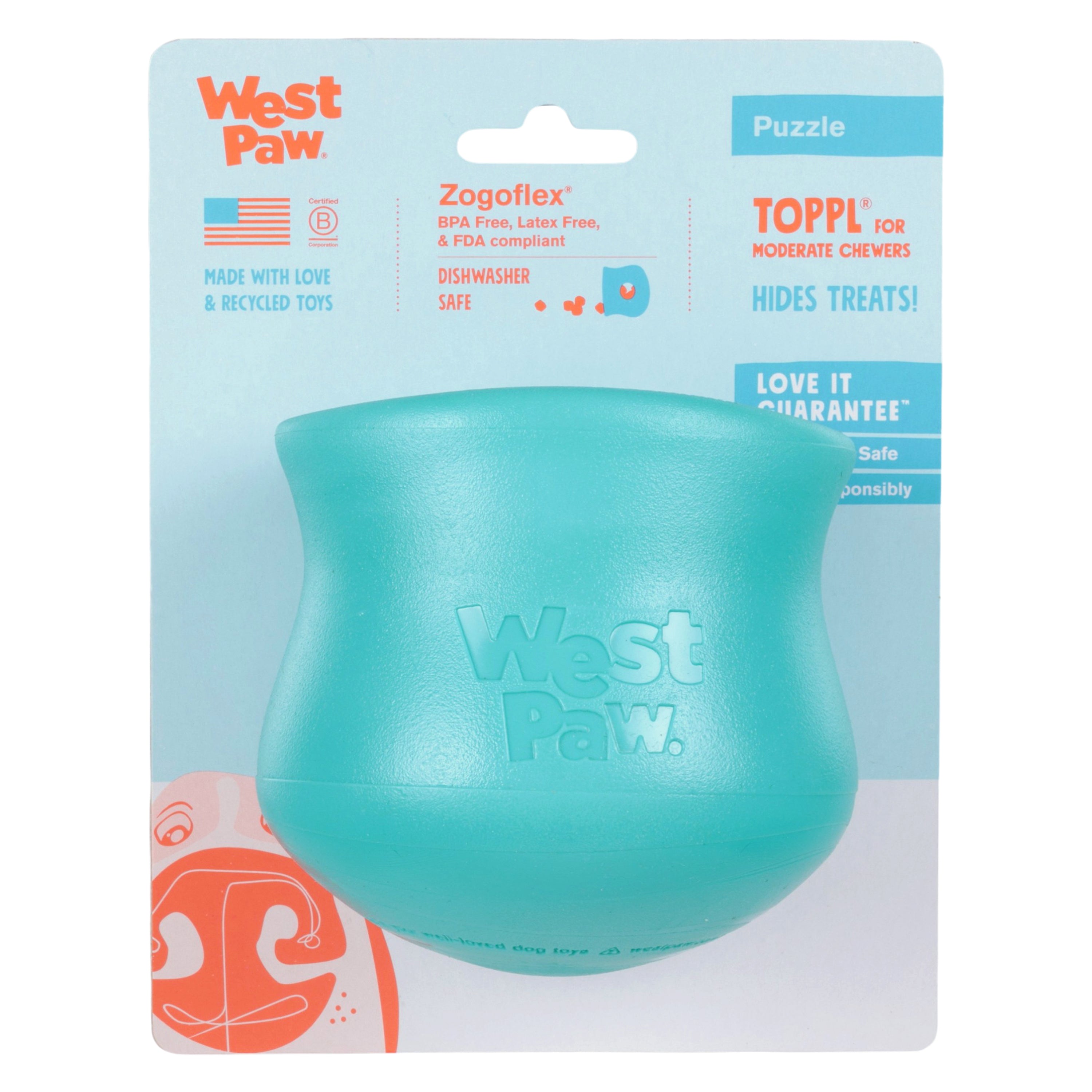 TOPPL de West Paw® color Verde Azulado (Teal) Edición Limitada – Juguete Rompecabezas Dispensador de Premios para Perros