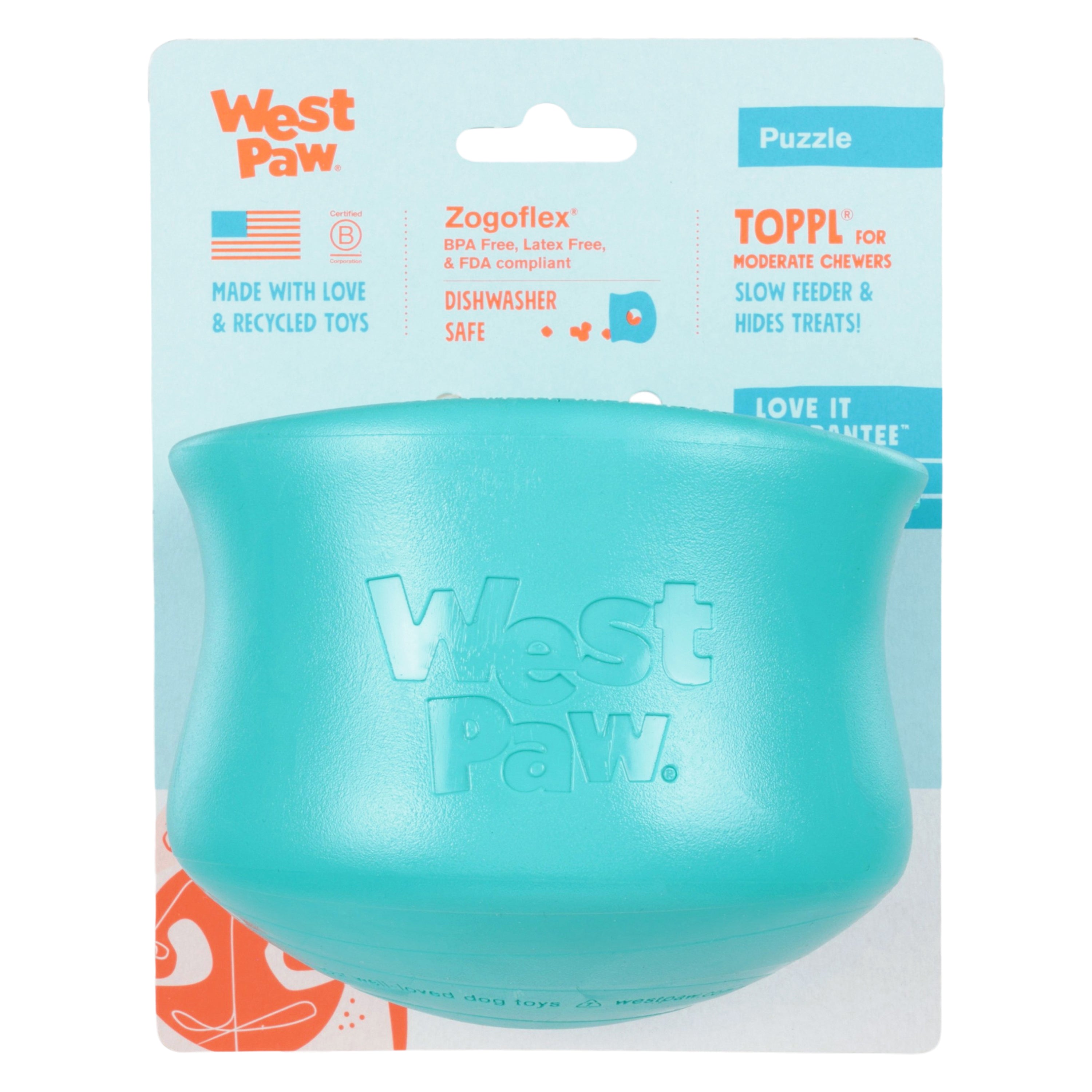TOPPL de West Paw® color Verde Azulado (Teal) Edición Limitada – Juguete Rompecabezas Dispensador de Premios para Perros