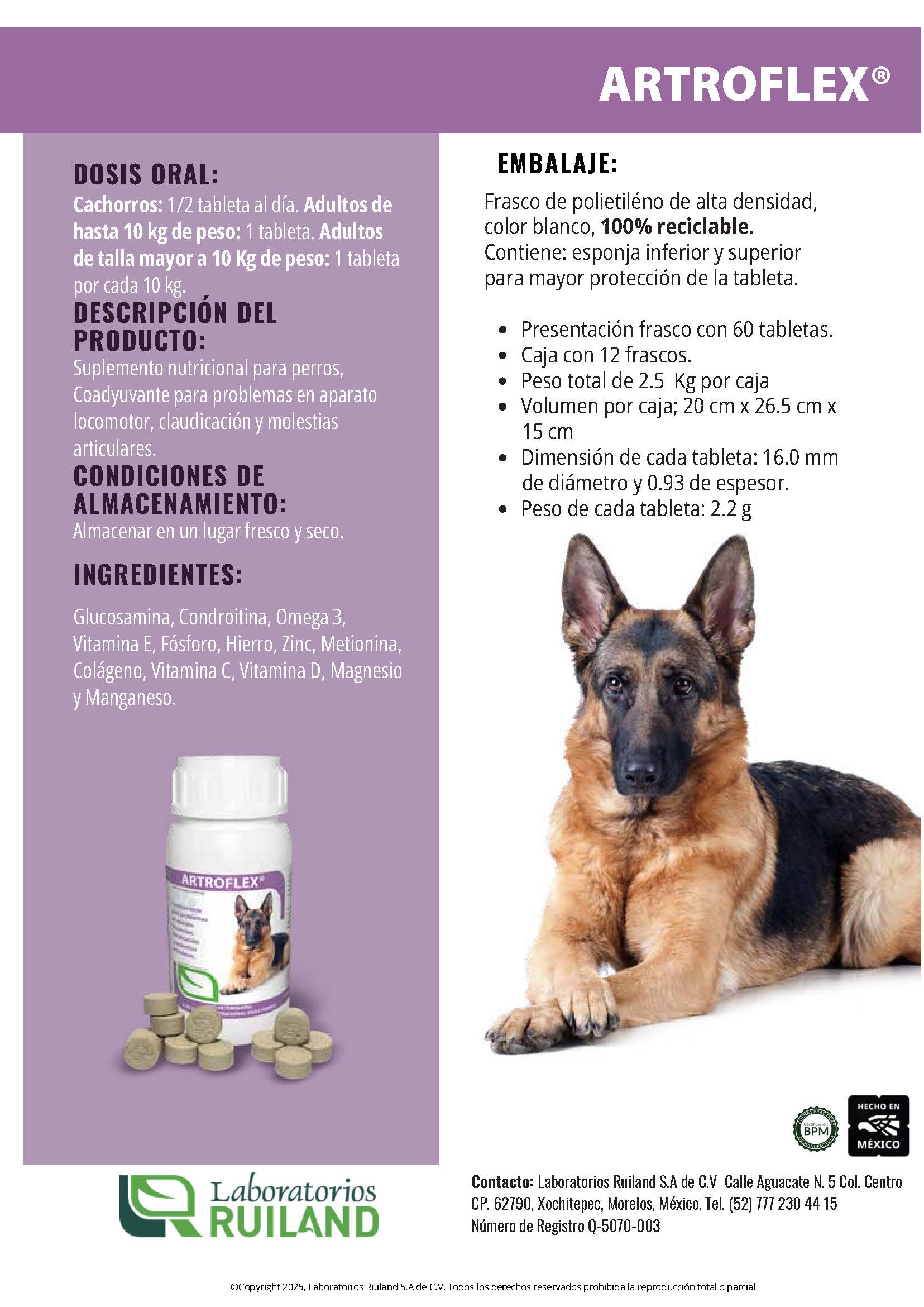 Artroflex® Tabletas Masticables para Perros – Suplemento Articular con Glucosamina y Condroitina | Ruiland