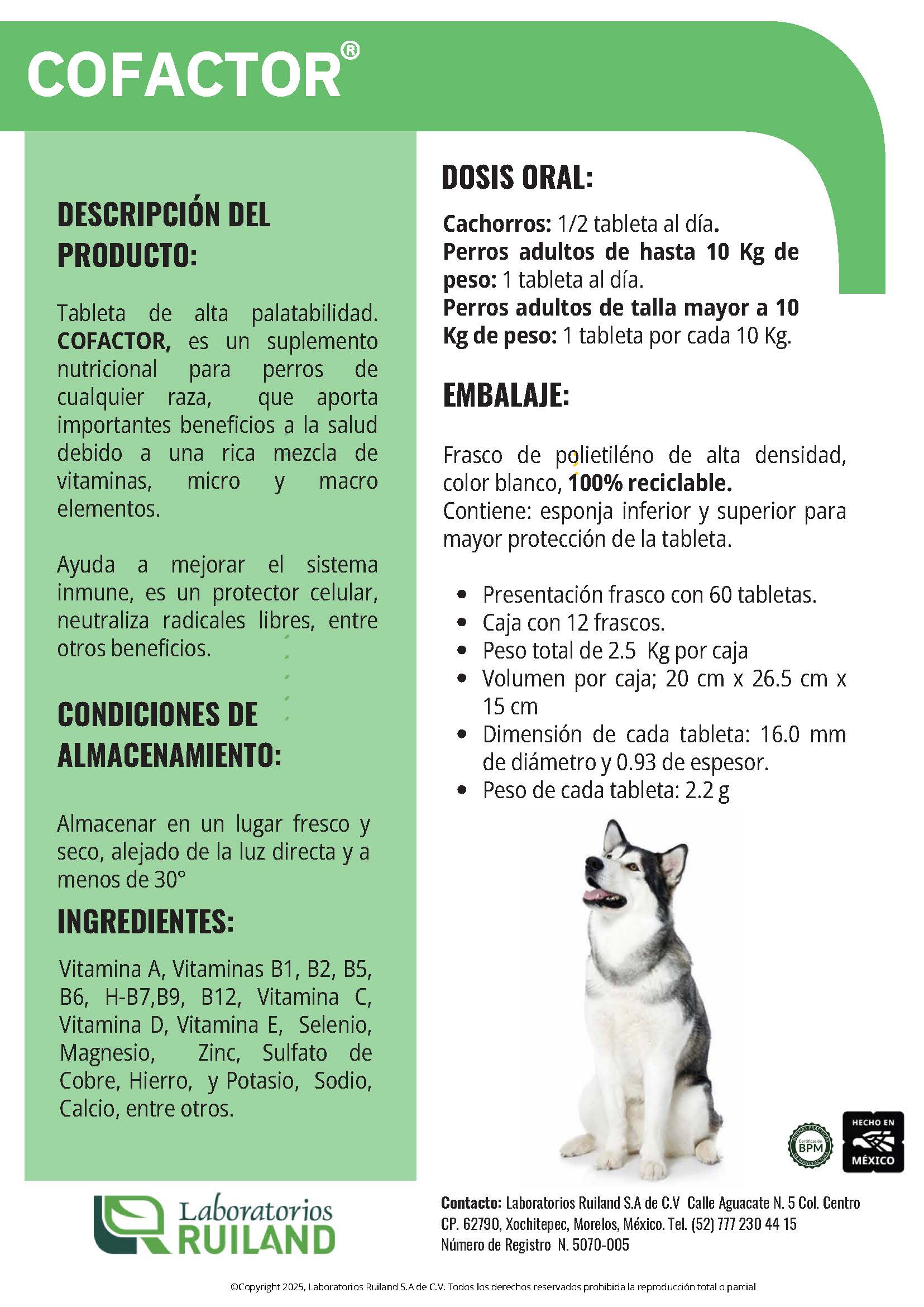 Cofactor® Tabletas Masticables para Perros – Suplemento Multivitamínico y Antioxidante | Ruiland