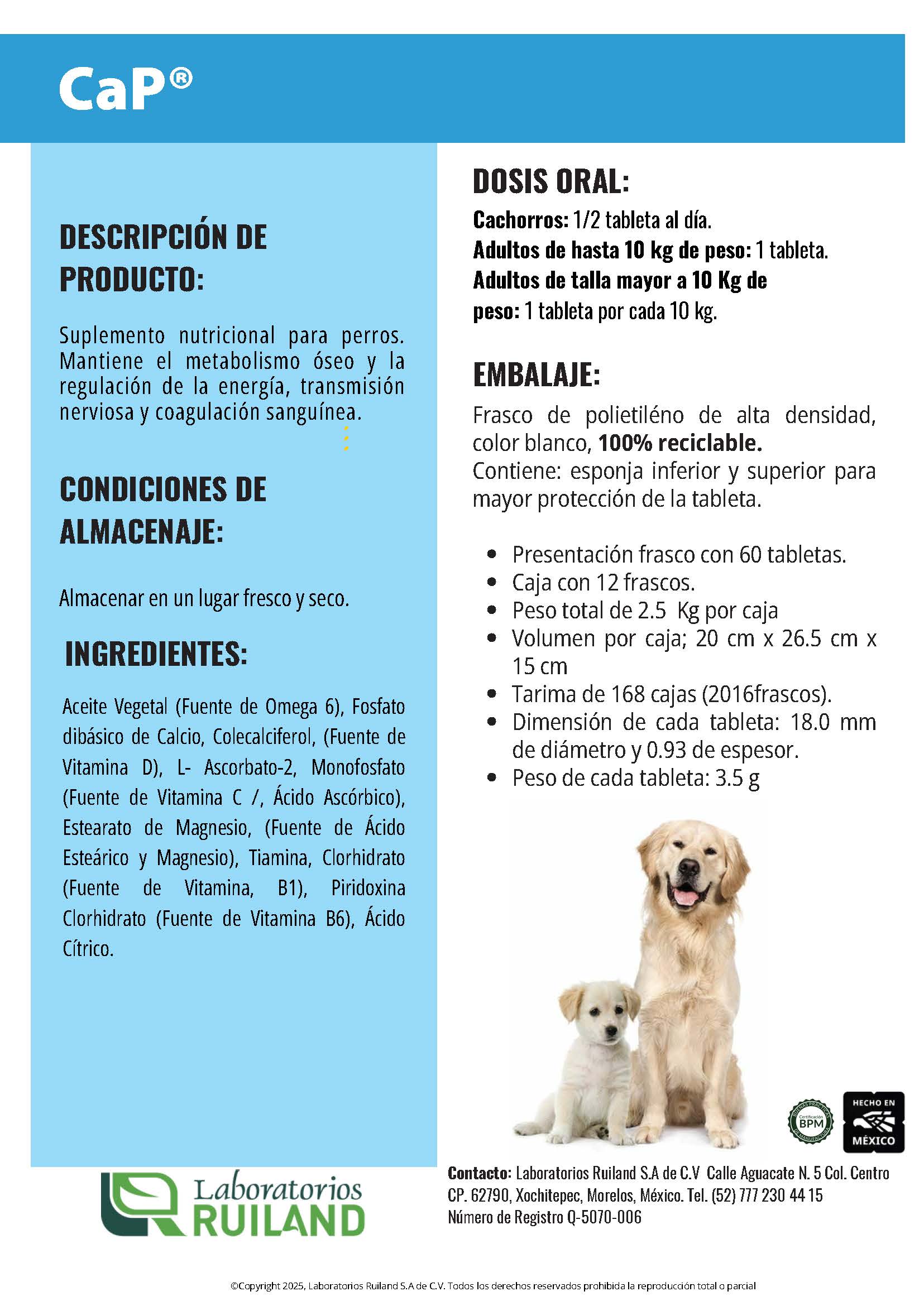 CaP® Tabletas Masticables para Perros – Suplemento de Calcio, Fósforo y Vitamina D | Ruiland