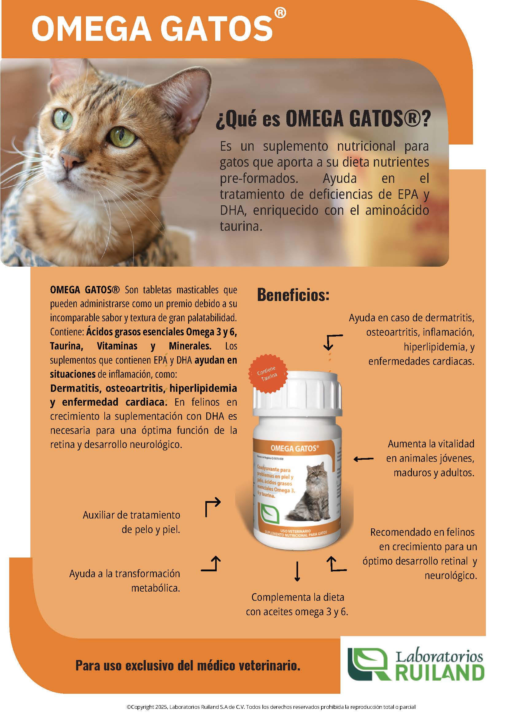 Omega Gatos® Tabletas Masticables – Suplemento con Omega 3, Omega 6 y Taurina para Piel, Pelaje y Corazón | Ruiland
