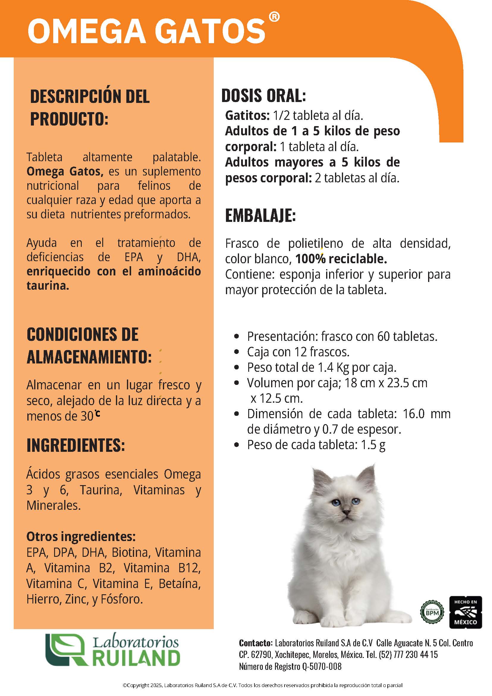 Omega Gatos® Tabletas Masticables – Suplemento con Omega 3, Omega 6 y Taurina para Piel, Pelaje y Corazón | Ruiland