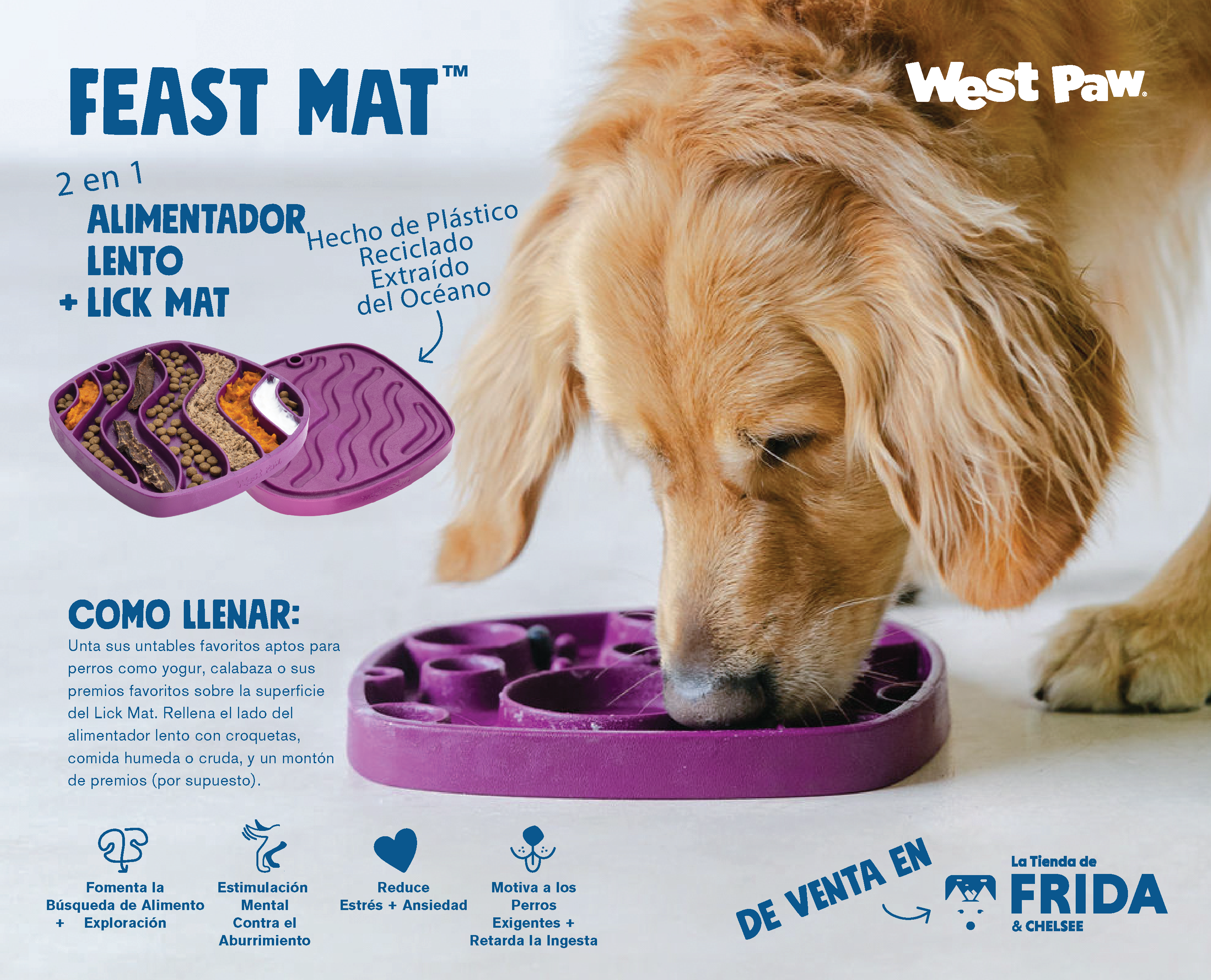 Feast Mat: Alimentador Lento y Lick Mat Morado - Tapete de Lamedura Todo en Uno de West Paw