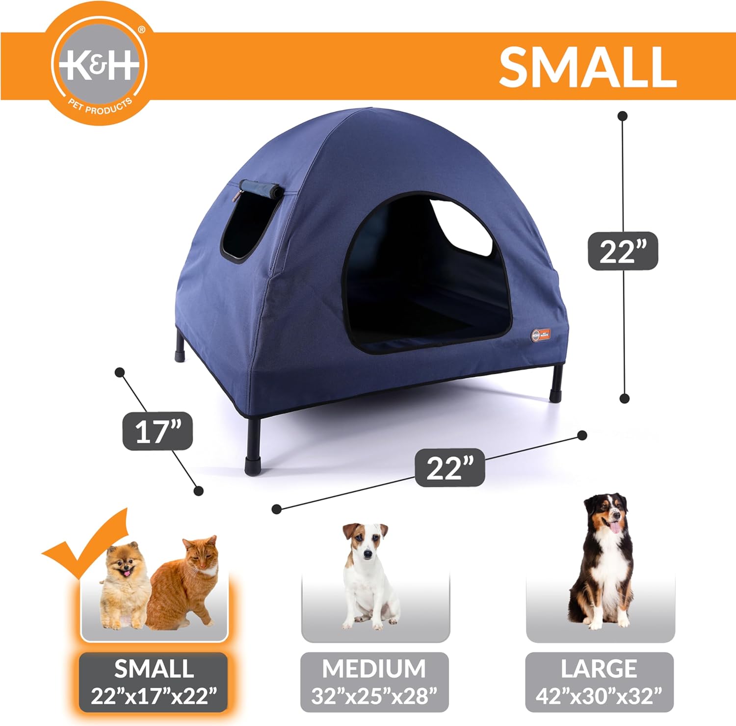 Casa Cama Elevada para Perros y Gatos Pet Cot House - Azul Marino | K&H