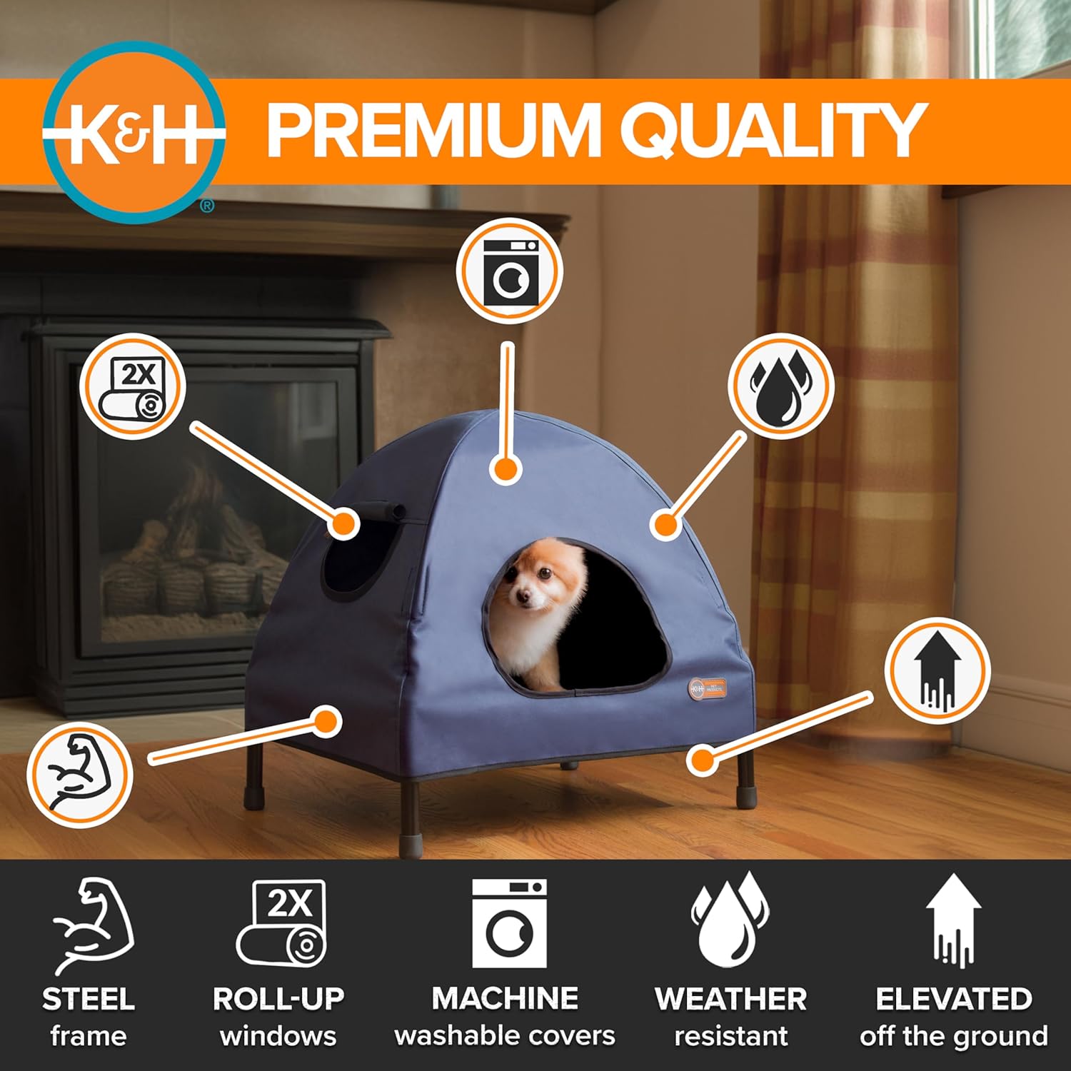 Casa Cama Elevada para Perros y Gatos Pet Cot House - Azul Marino | K&H