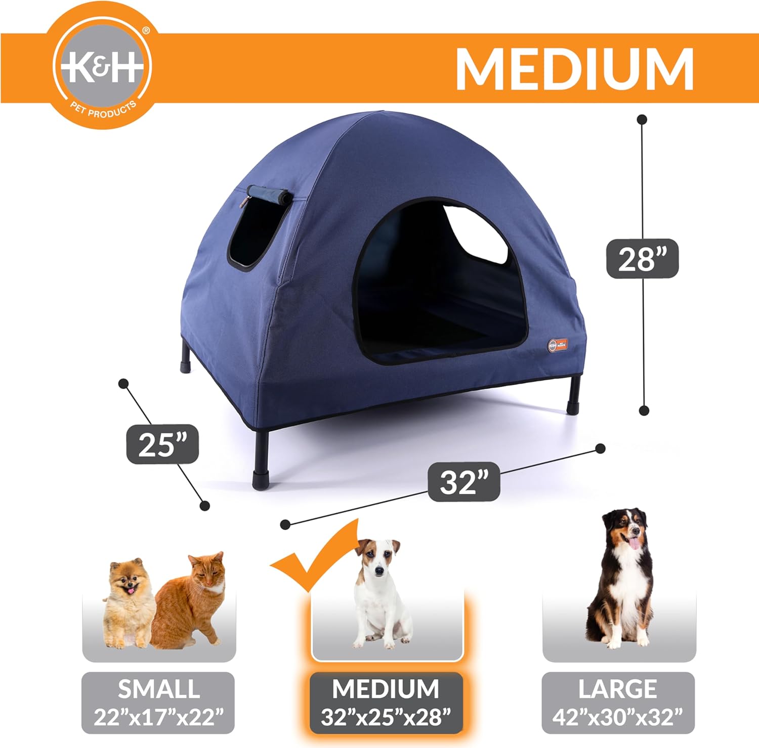 Casa Cama Elevada para Perros y Gatos Pet Cot House - Azul Marino | K&H
