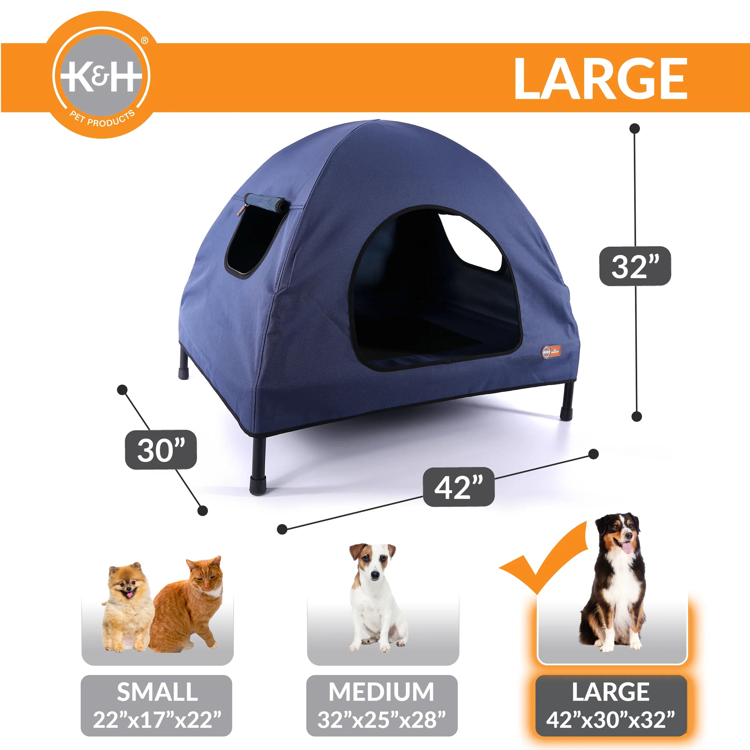 Casa Cama Elevada para Perros y Gatos Pet Cot House - Azul Marino | K&H