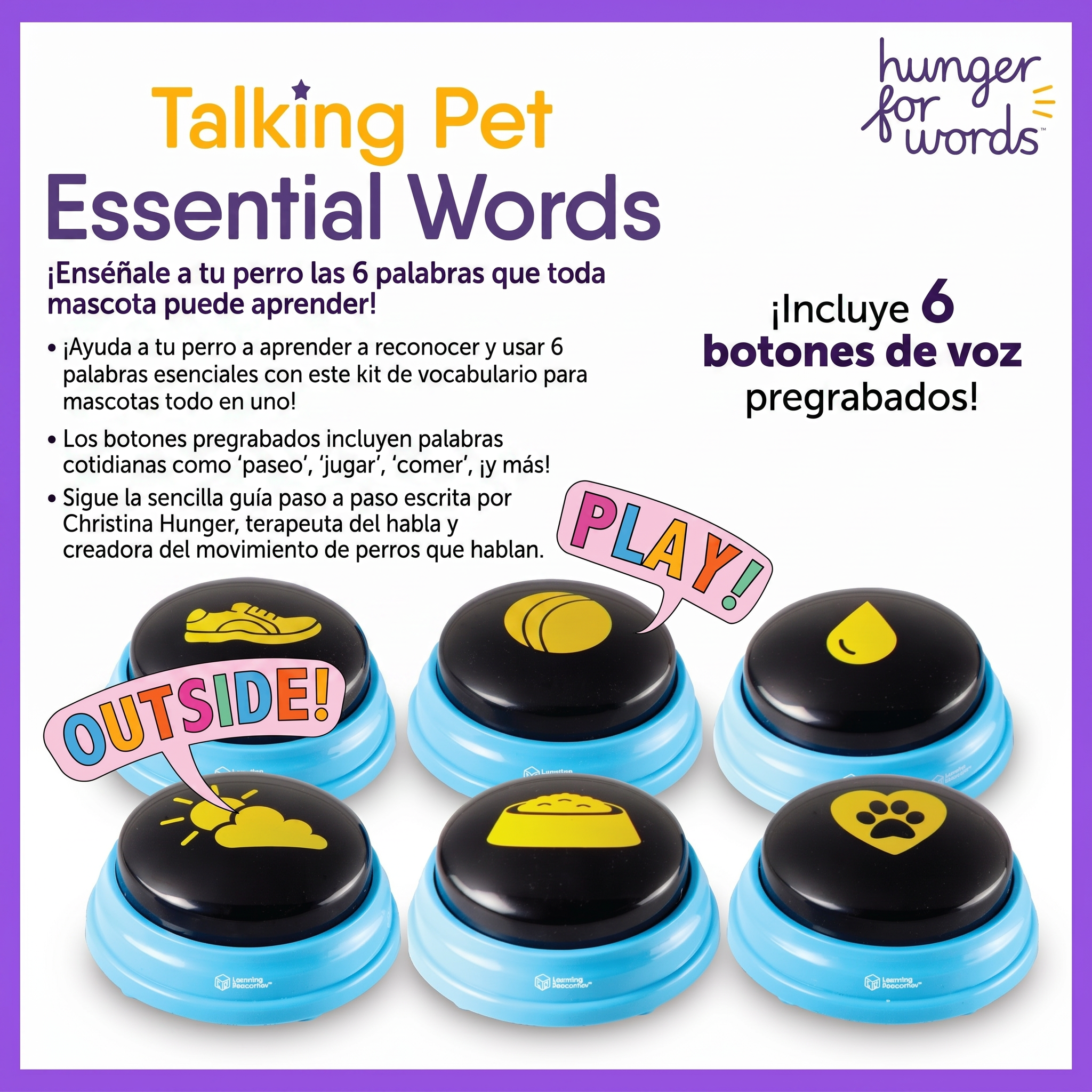 Botones Parlantes para Perros Essential Words: Set de 6 Palabras | Hunger for Words