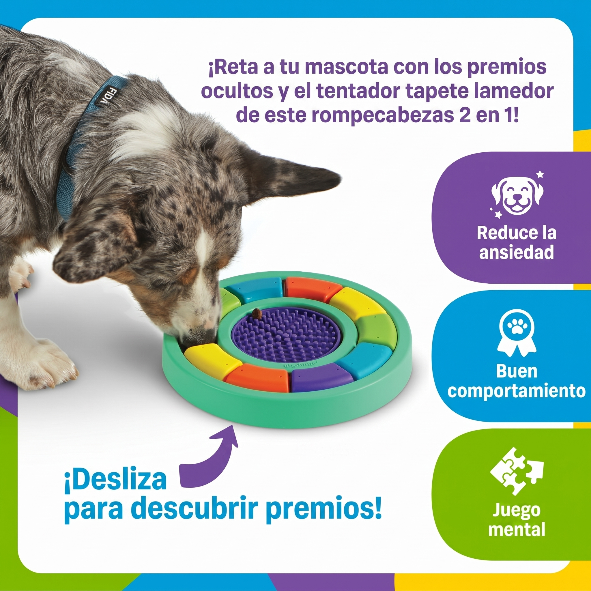 Rompecabezas + Tapete Lamedor para Perros Color Wheel | Brightkins